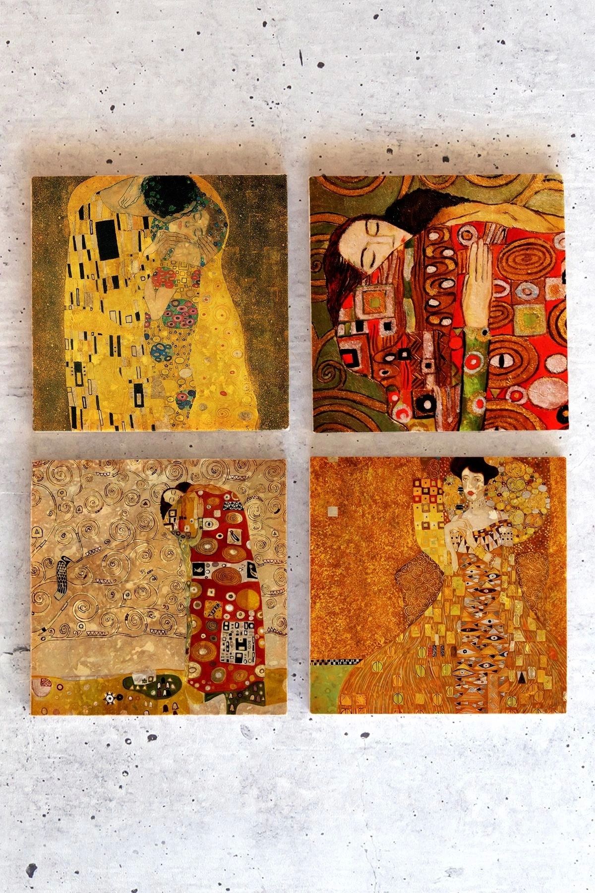 Gustav Klimpt 4lü Set Taş Bardak Altlığı Gustav01