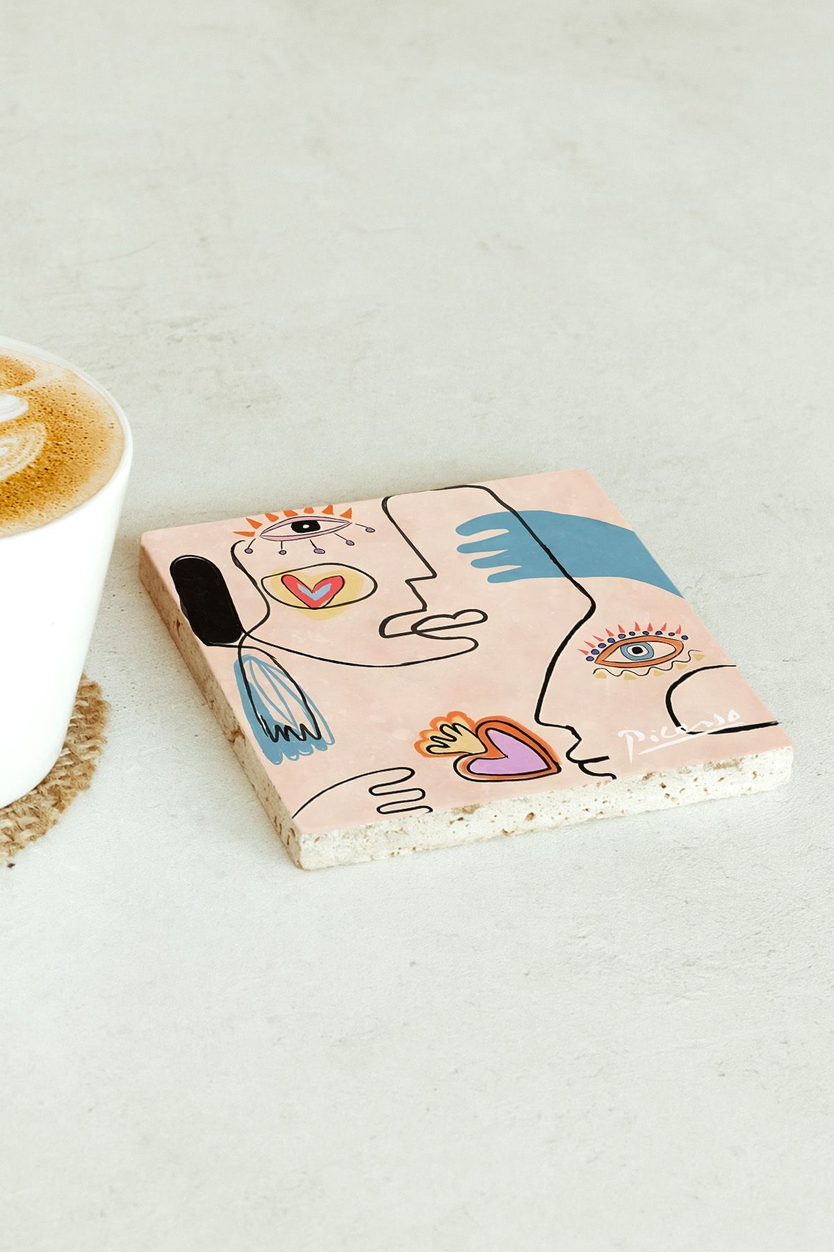 Picasso Serisi Tekli Taş Bardak Altlığı