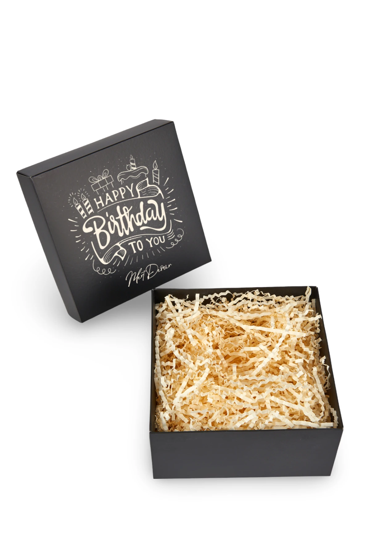 Kişiye Özel Happy Birthday Tasarımlı Siyah Renk Hediye Kutusu