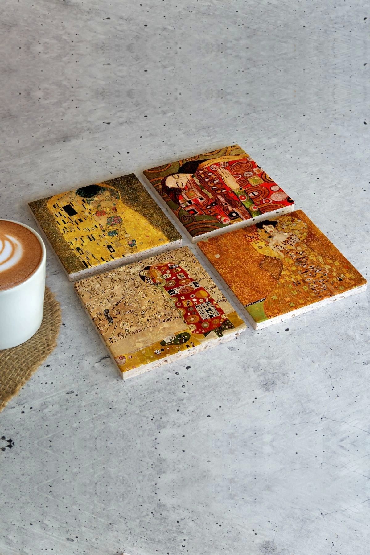 Gustav Klimpt 4lü Set Taş Bardak Altlığı Gustav01