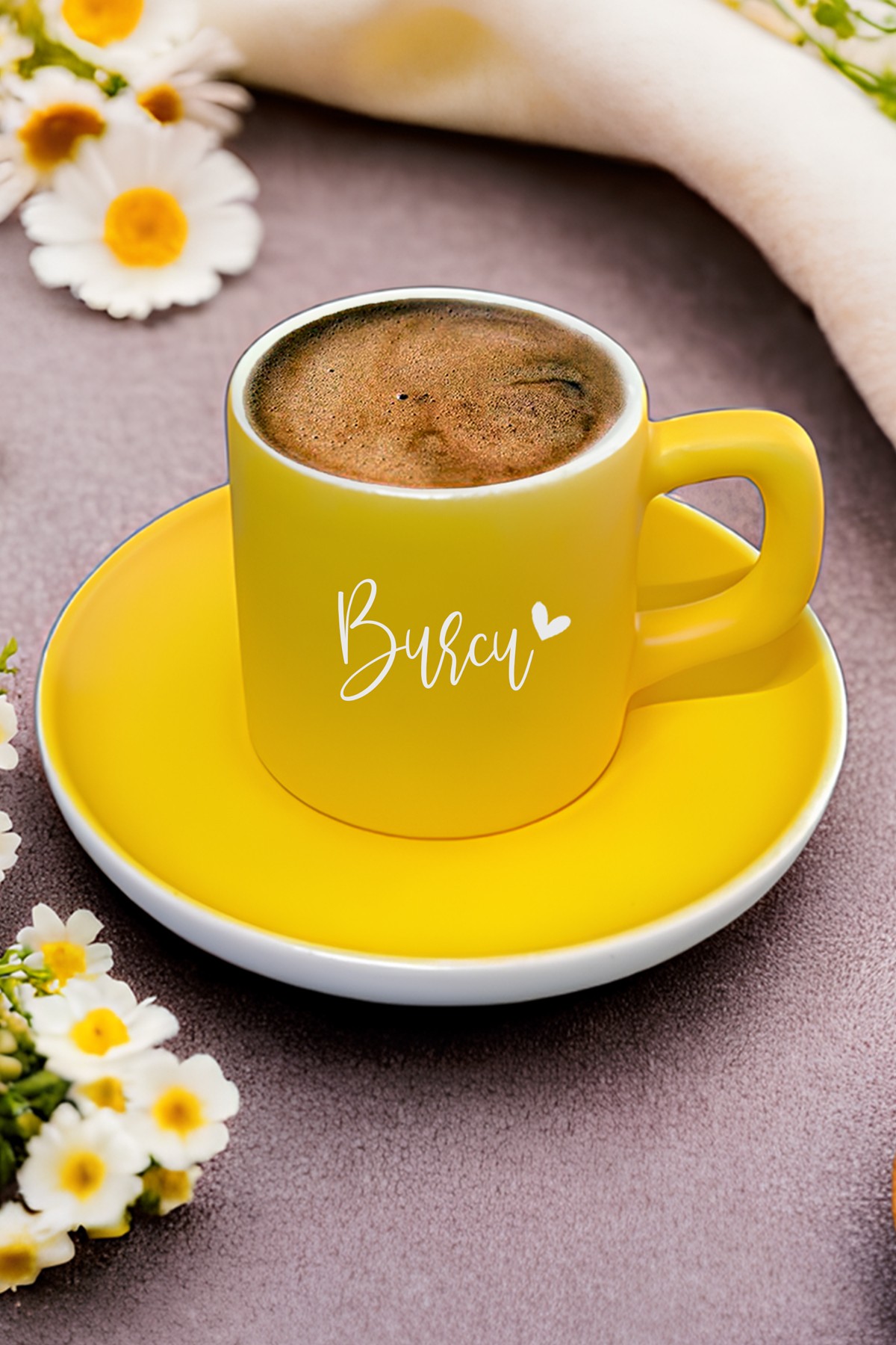  Kişiye Özel Sarı Renk İsimli Kahve Fincanı