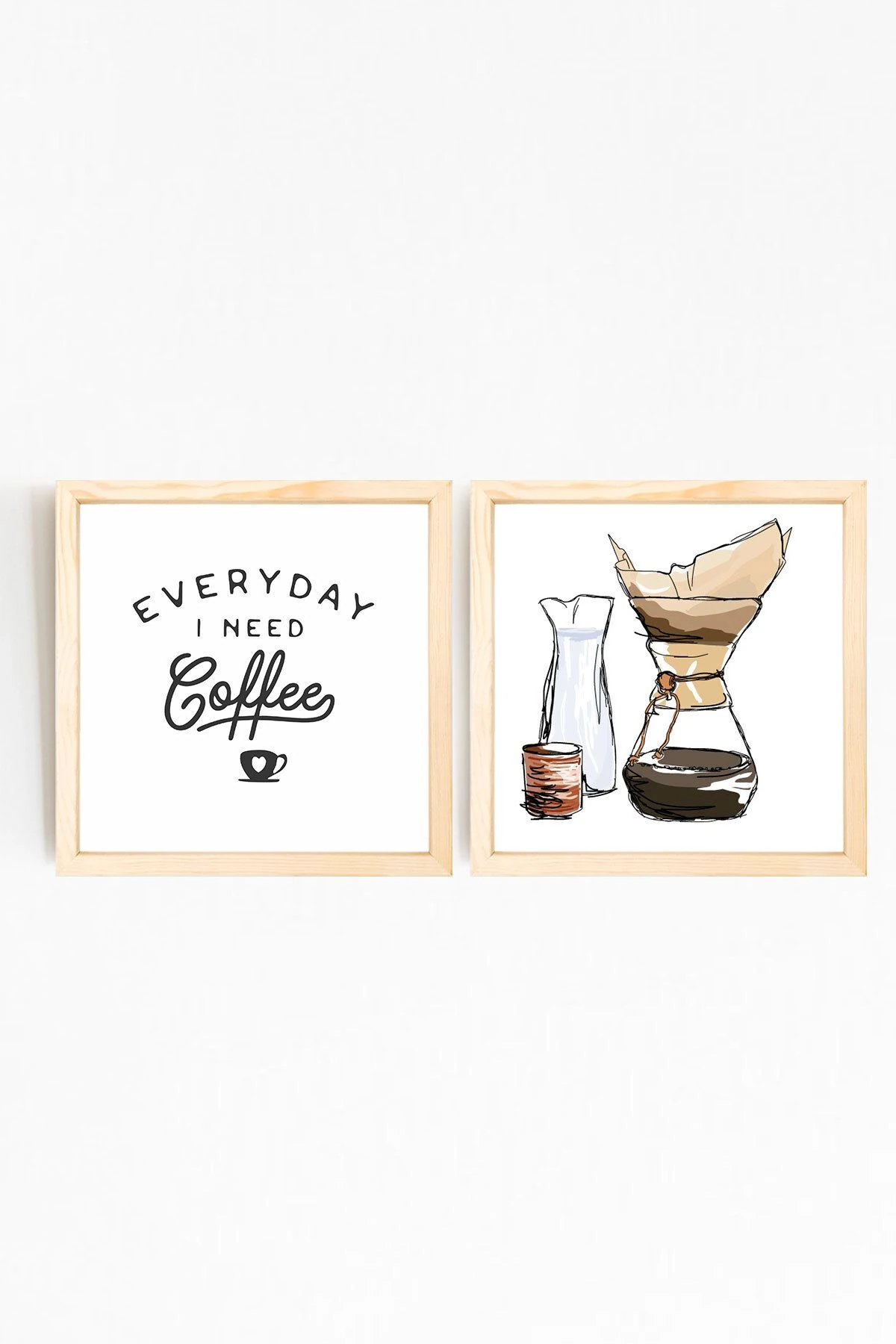 Kahve Köşesi Ahşap Çerçeveli 2 li Set Tablo