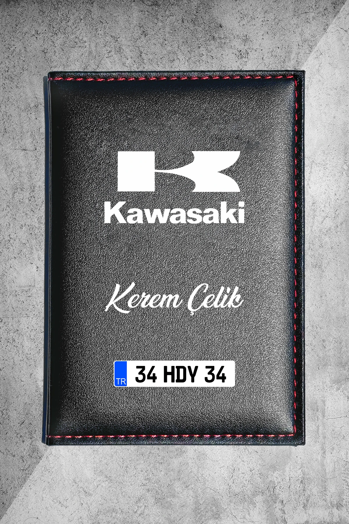 Kişiye Özel Kawasaki Logolu Termo Deri Ruhsat Kabı