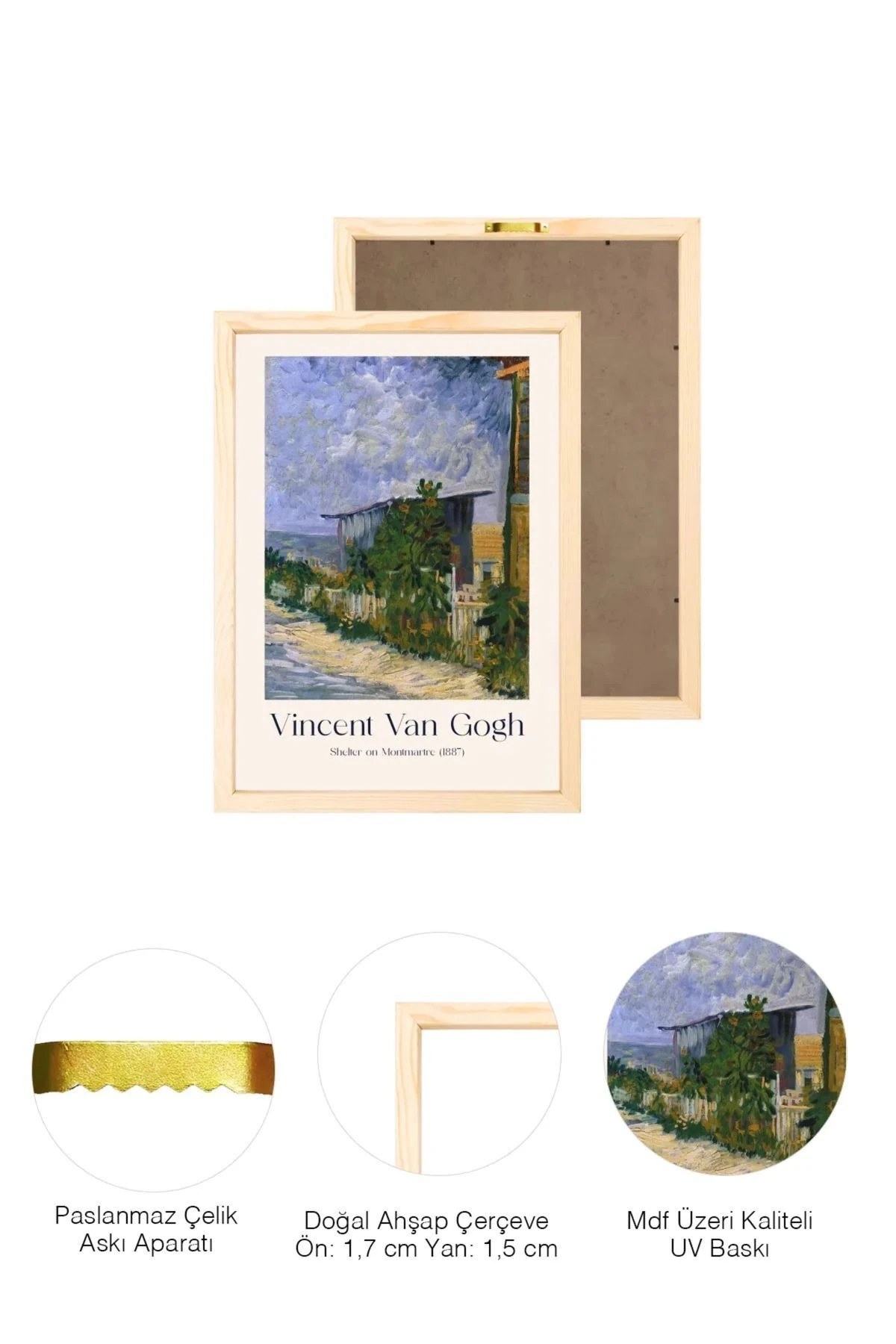 Vincent Van Gogh - Ayçiçekleri Tasarımlı Doğal Ahşap Çerçeveli Tablo 01-1