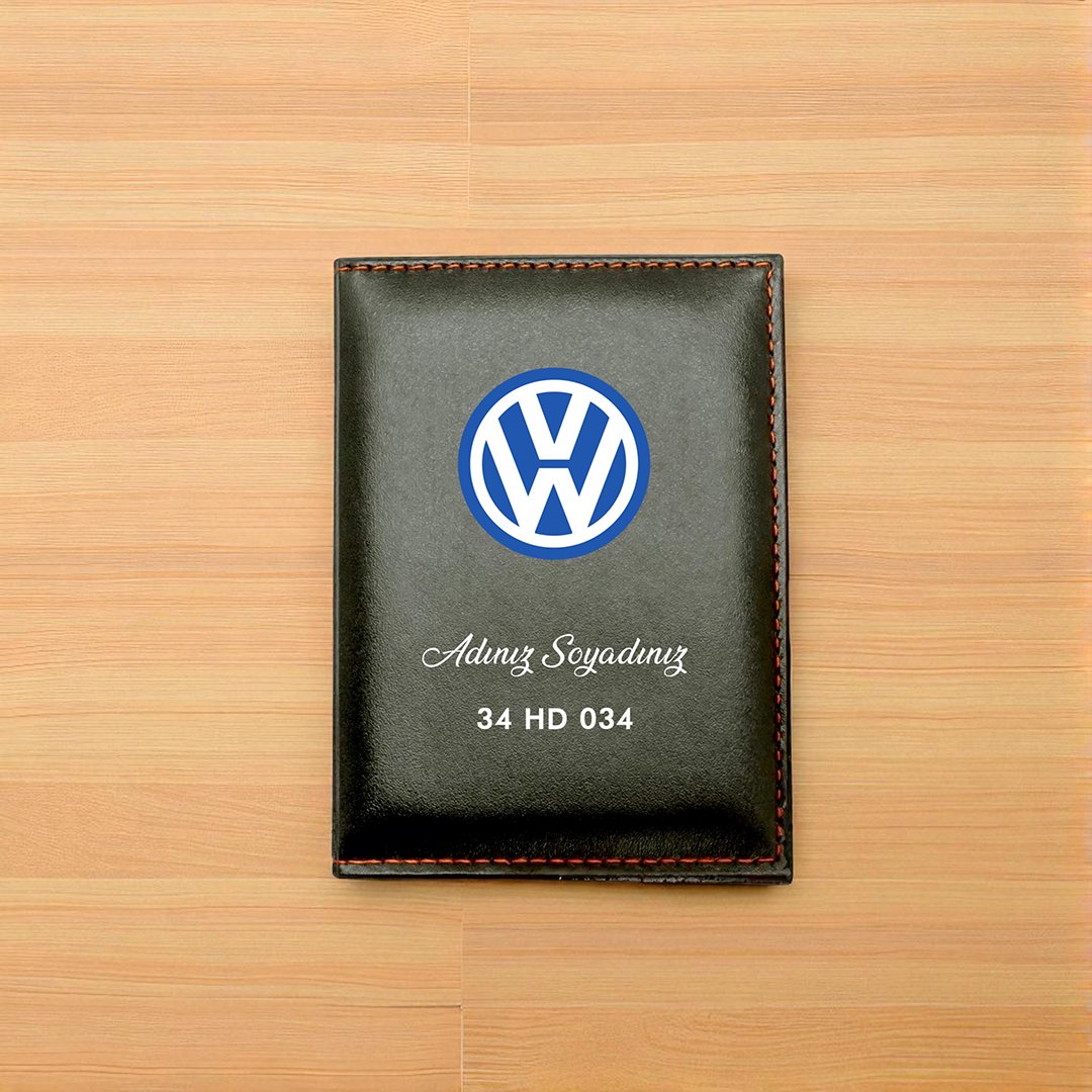 Volkswagen Logolu Kişiye Özel Deri Ruhsat Kabı