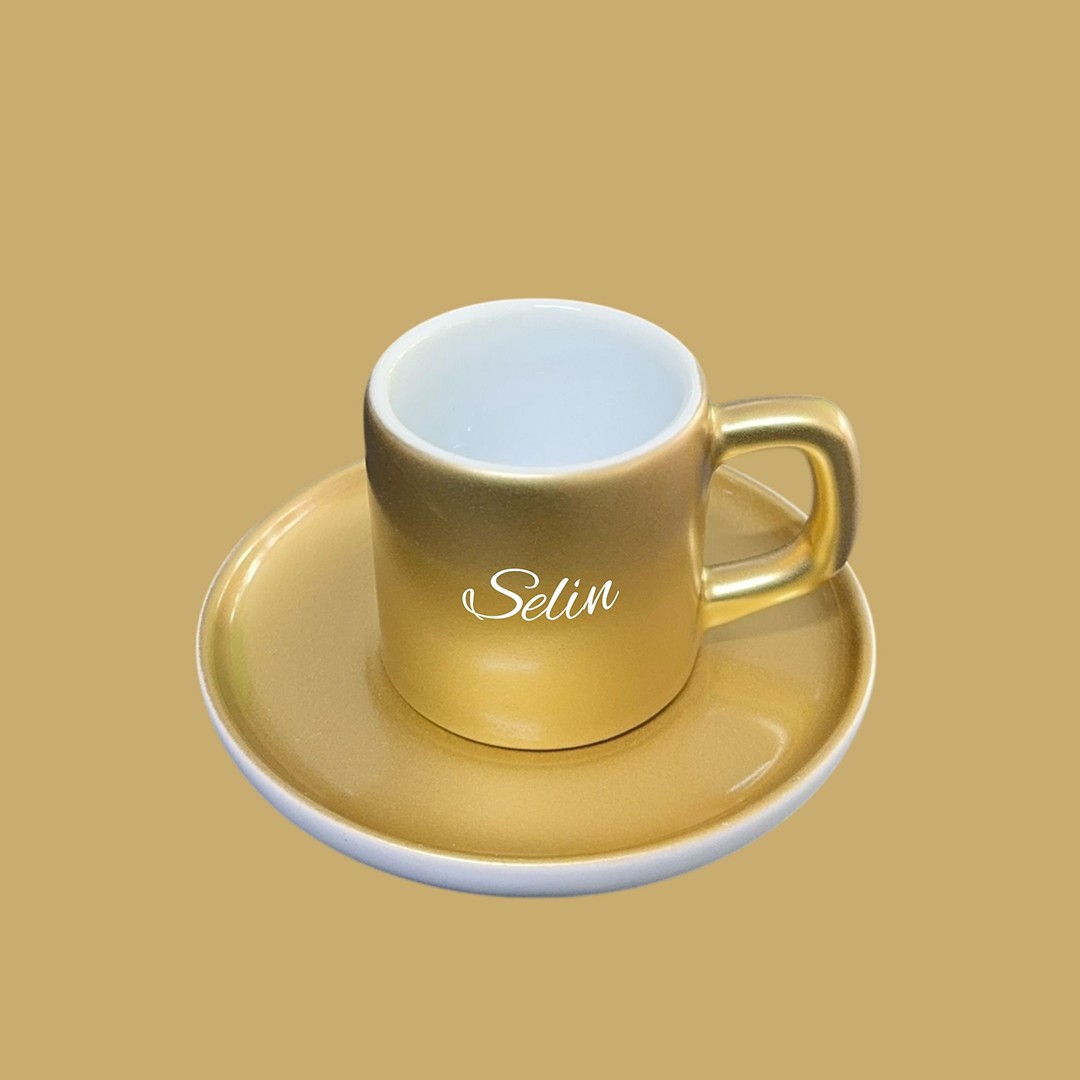 Dot Cup – Mat Altın Kişiye Özel Türk Kahvesi Fincanı