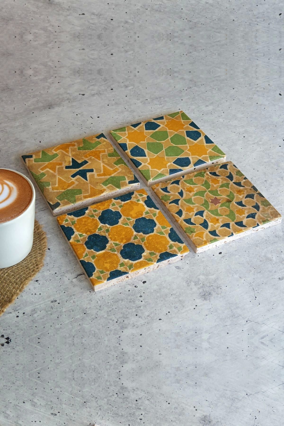 Desenler 4lü Set Taş Bardak Altlığı Desen01