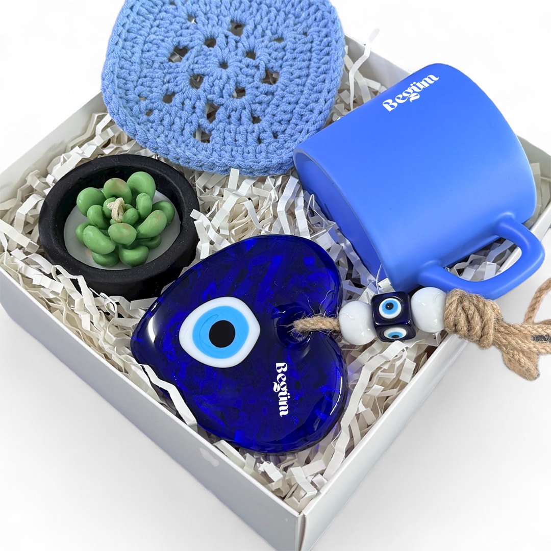 Mavi Şans – İsimli Kupa, Mum ve El Emeği Hediye Kutusu