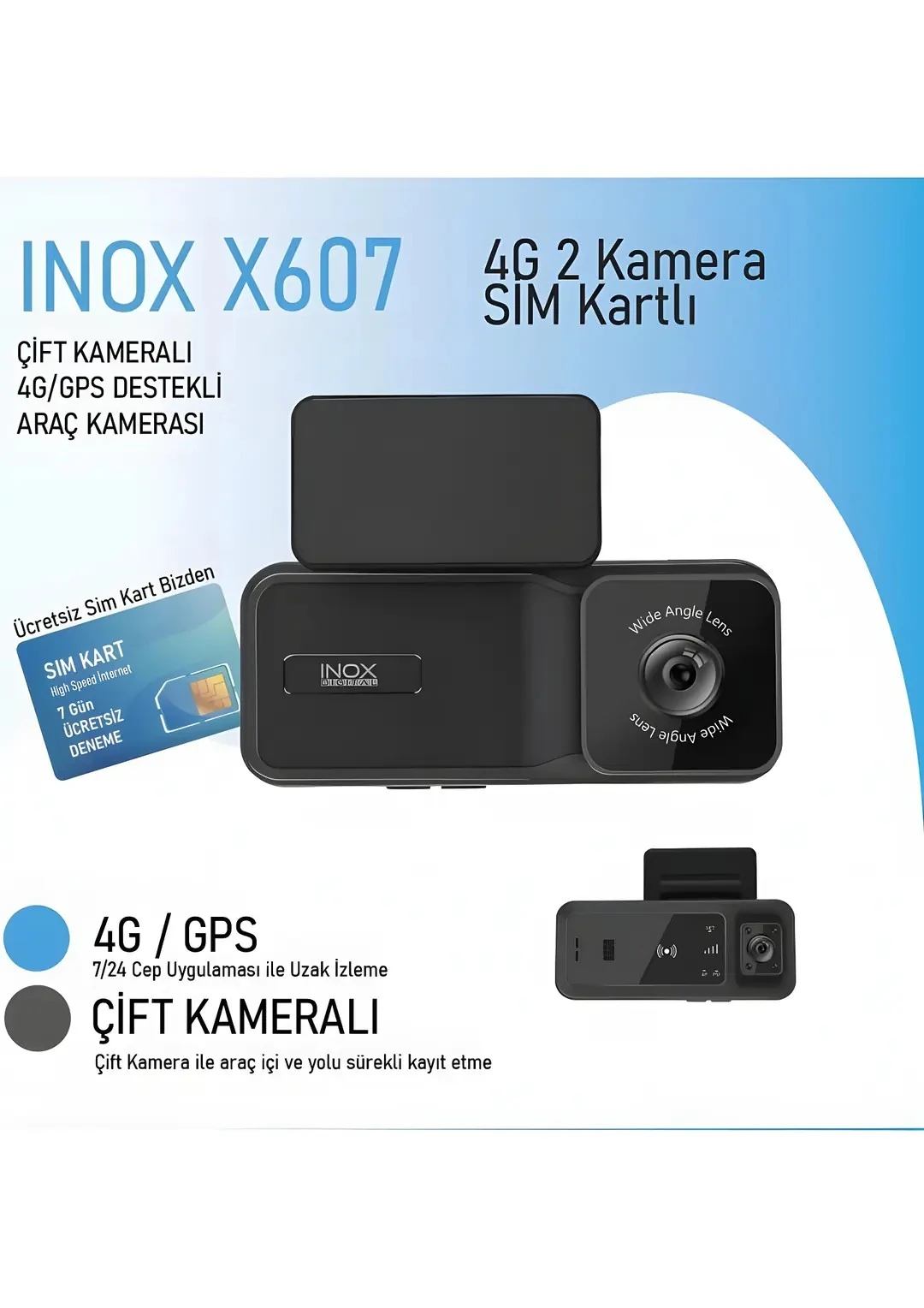 4G GPS Destekli Çift Yönlü Araç İçi Kamera