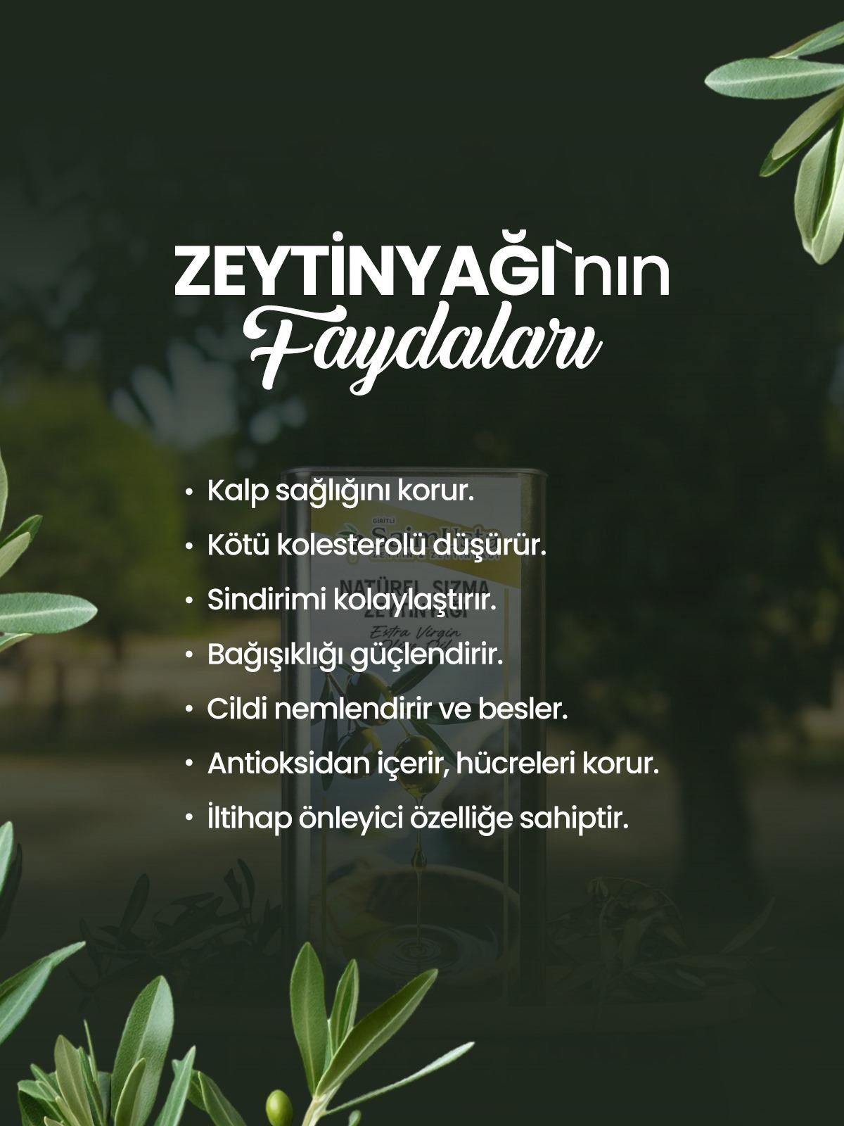 Soğuk Sıkım Natürel Sızma Zeytinyağı 5Lt PREMİUM 0,5 Asit