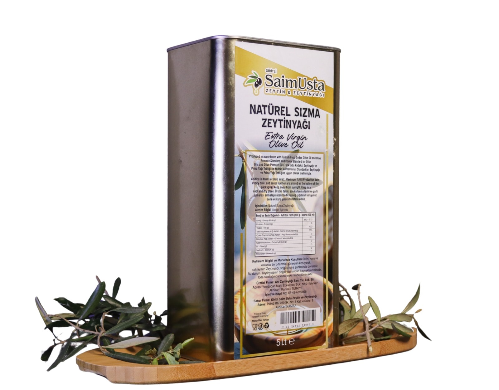Soğuk Sıkım Natürel Sızma Zeytinyağı 5Lt