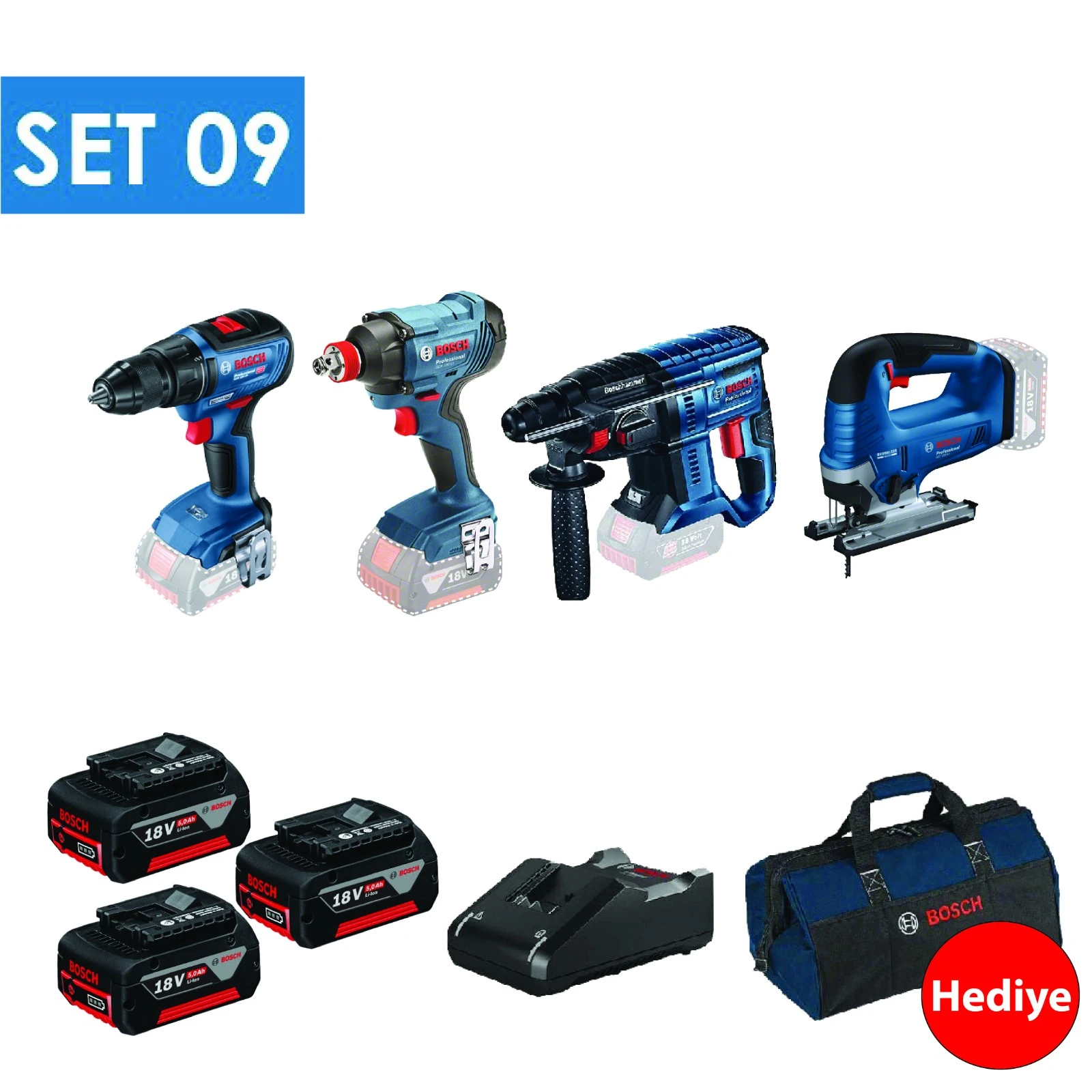 BOSCH 4 LÜ SET GSR 18V-50+GDX 18V-180-LI+GBH 180-LI+GST185-LI+3X5.0AH AKÜ+TAŞIMA ÇANTASI