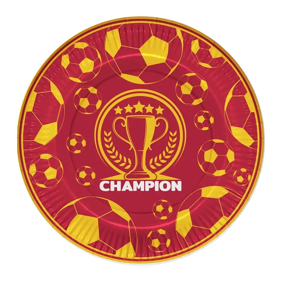 Champion Sarı Kırmızı Karton Tabak 23cm 8li