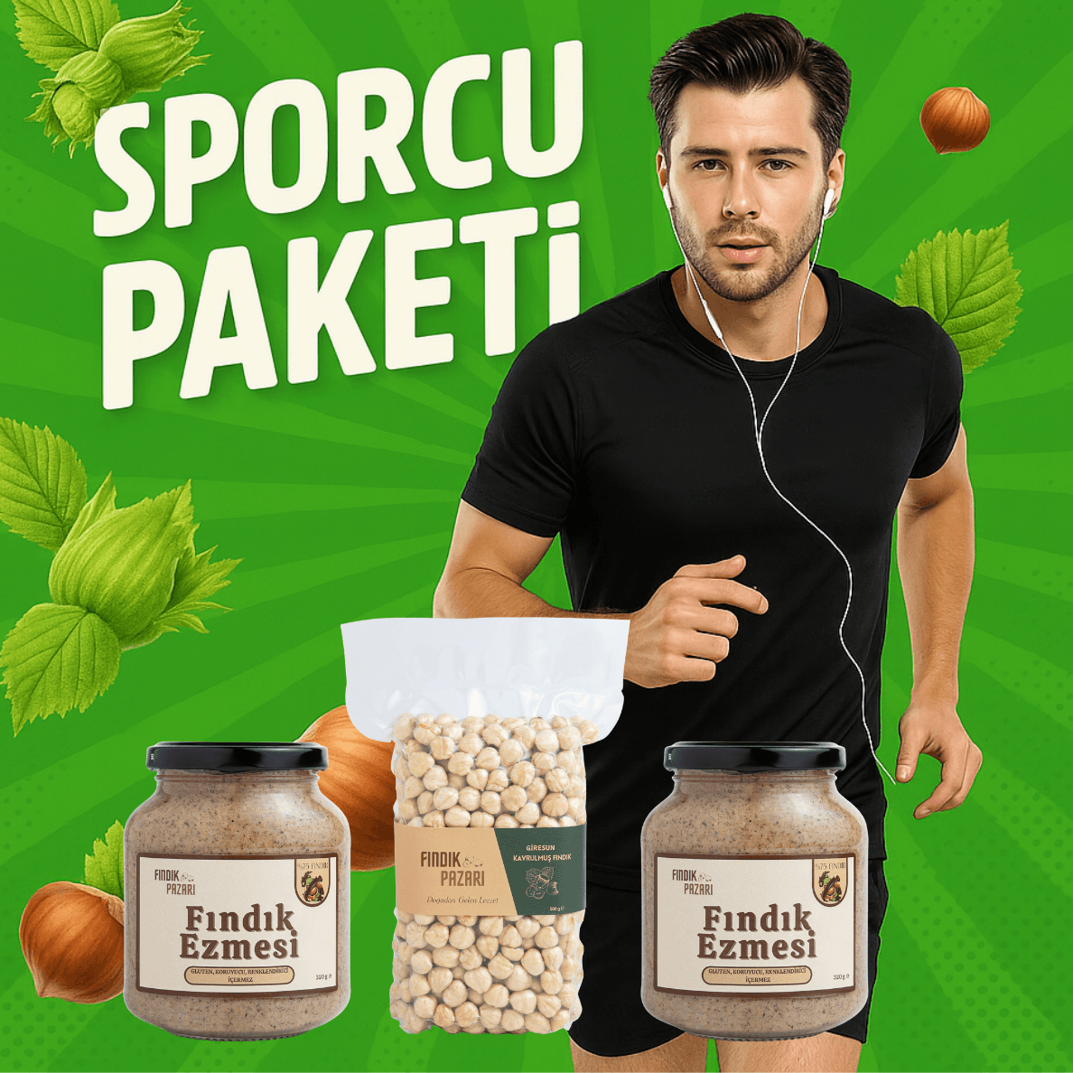 Sporcu Paketi 2 Adet 320 Gr Fındık Ezmesi + 500 Gr Kavrulmuş Giresun Fındık