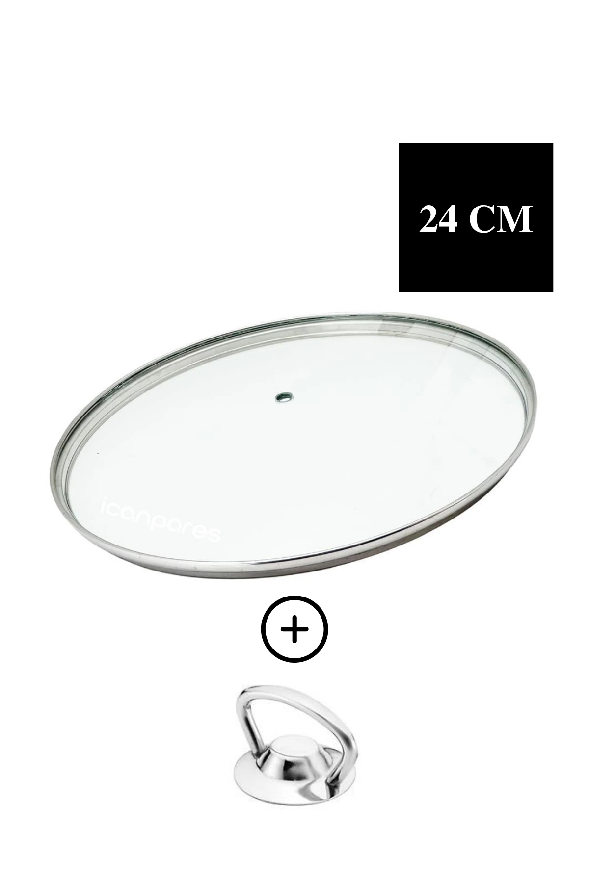 24 Cm Cam Kapak Tencere Tava Kapağı Metal Kenarlı Metal Tepeli