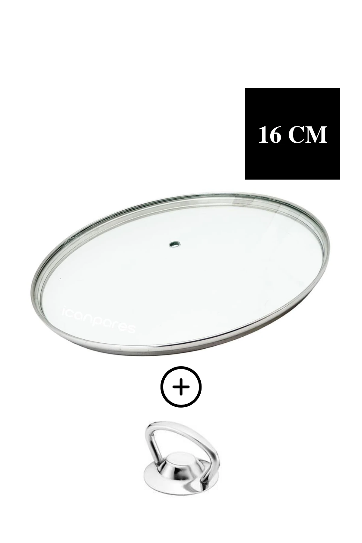 16 Cm Cam Kapak Tencere Tava Kapağı Metal Kenarlı Metal Tepeli