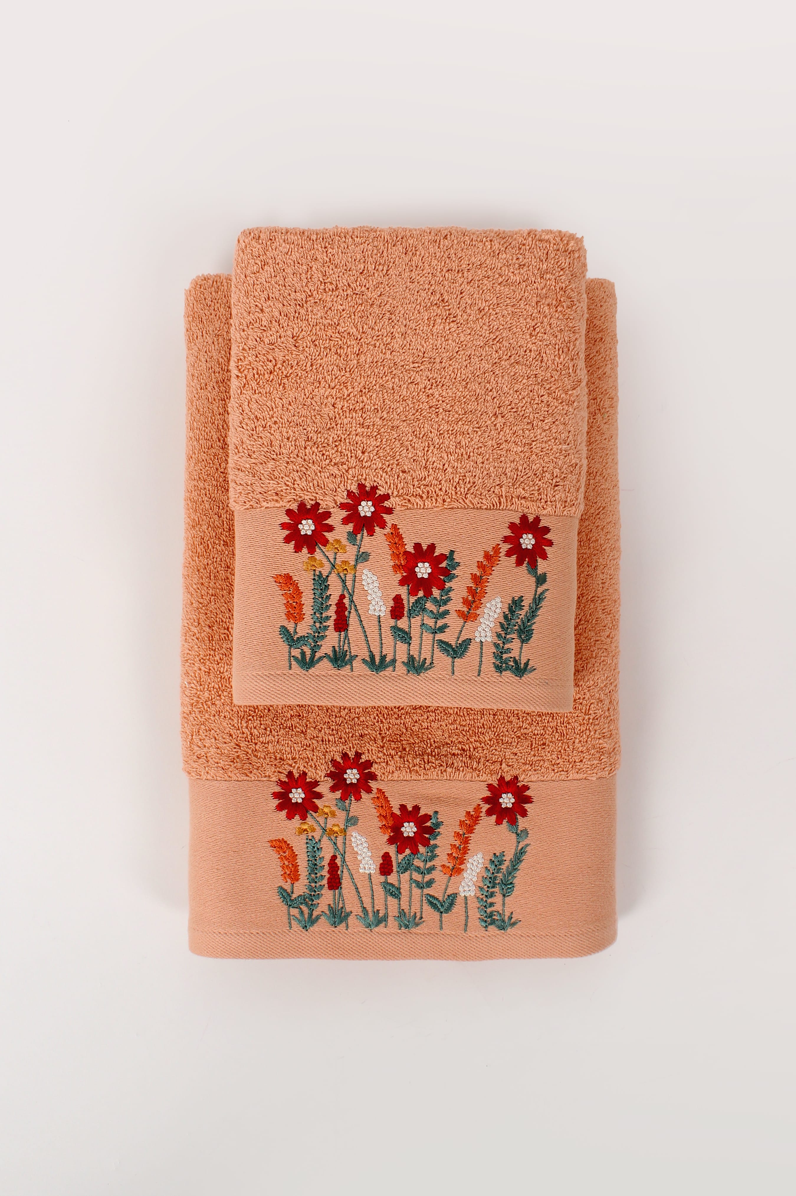 Salvia %100 Pamuklu Nakışlı  Lüks Havlu Seti | Yüz (50x100 cm) & Banyo (70x140 cm)|(2 Parça)