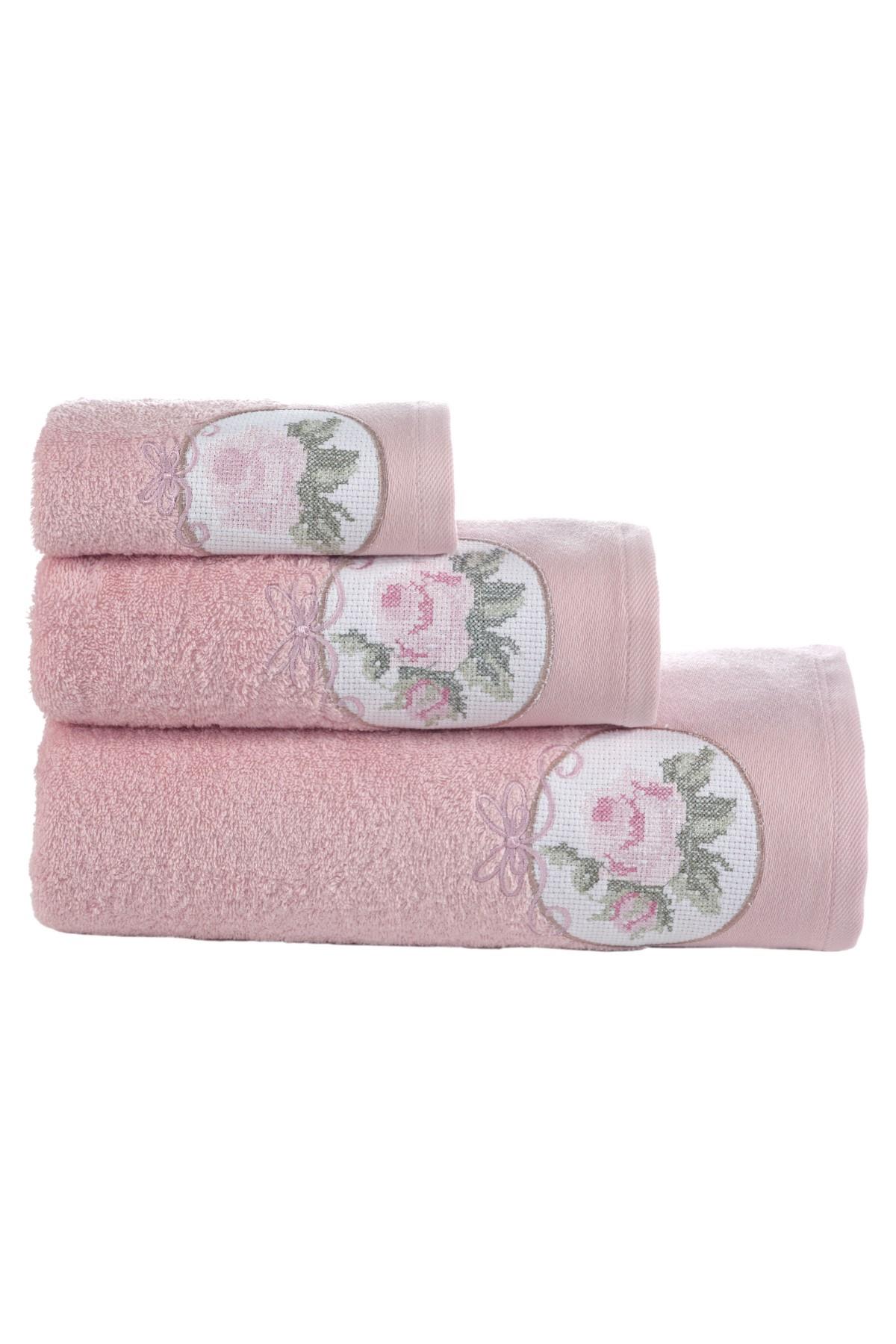 %100 Pamuklu 3 Parça Şahika Banyo Havlu Seti | Hamam Takımı | Çeyiz Seti