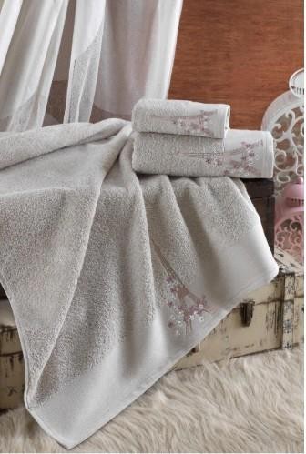 EIFEL 3 Parça Havlu Seti | %100 Pamuklu | Kutulu Hamam Takımı | Çeyiz Seti | Lüks Banyo Havlusu - BEJ