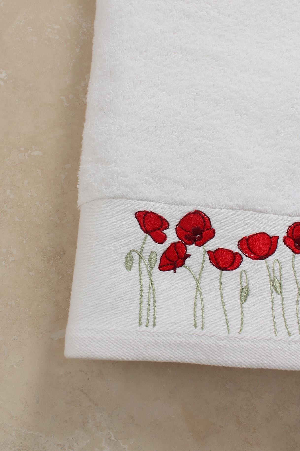 Gelincik %100 Pamuklu Nakışlı Çeyizlik Lüks Banyo Havlusu 70x140 cm - Yumuşak, Emici, Kaliteli - Banyo & Misafir Havlusu 