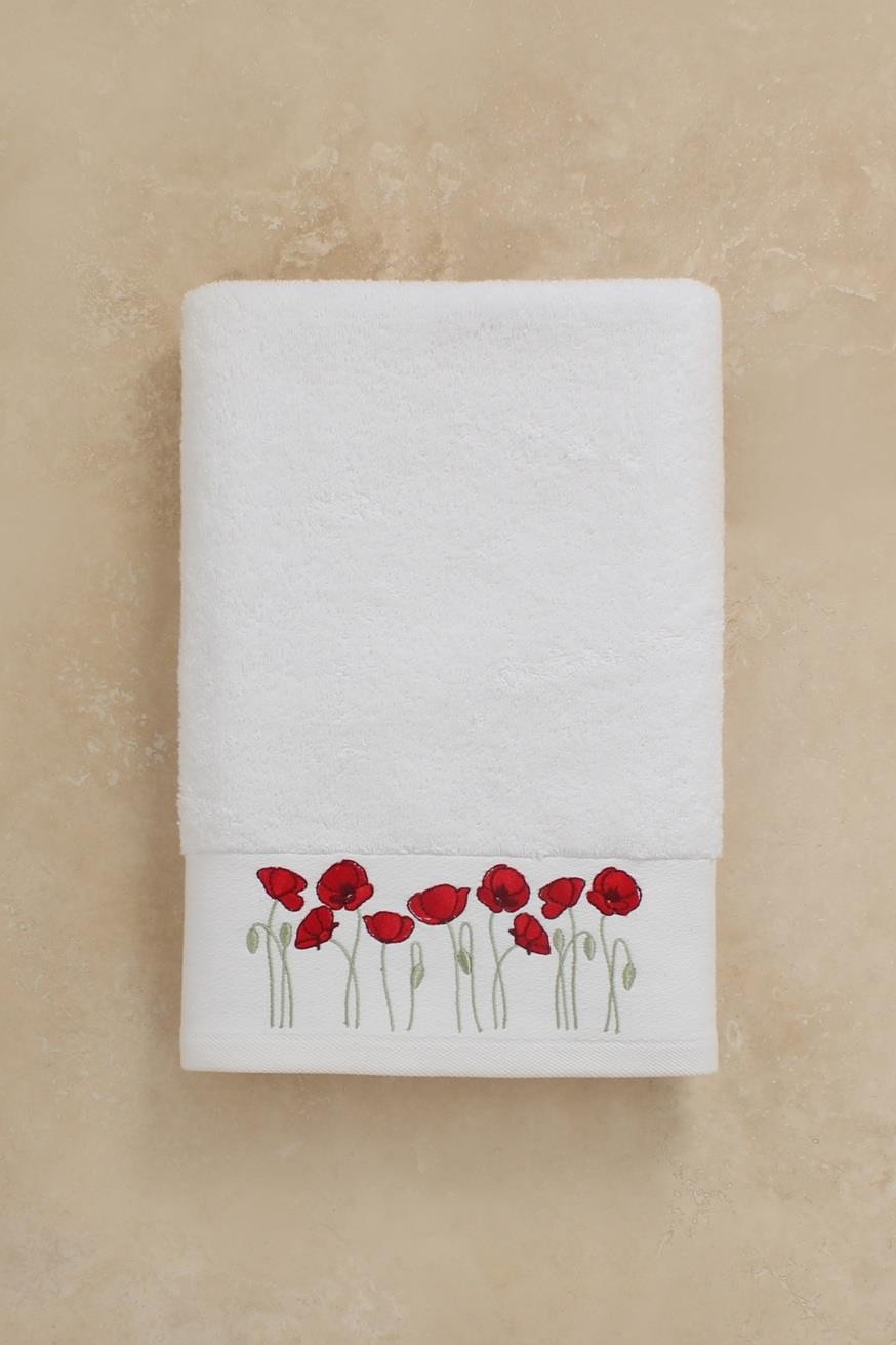 Gelincik %100 Pamuklu Nakışlı Çeyizlik Lüks Banyo Havlusu 70x140 cm - Yumuşak, Emici, Kaliteli - Banyo & Misafir Havlusu 