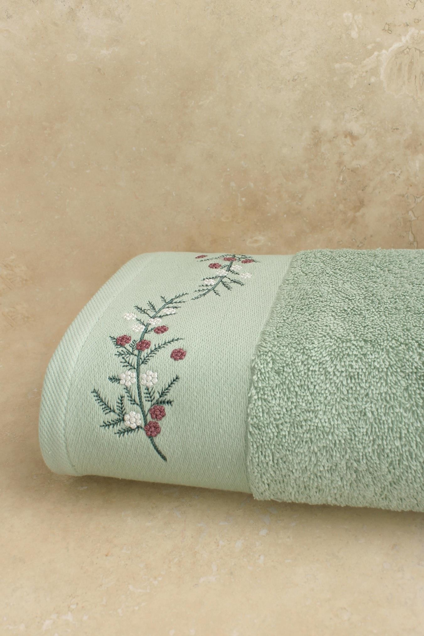 Valeriana %100 Pamuklu Nakışlı Çeyizlik Lüks Yüz Havlusu 50x100 cm - Yumuşak, Emici, Kaliteli - Banyo & Misafir Havlusu 