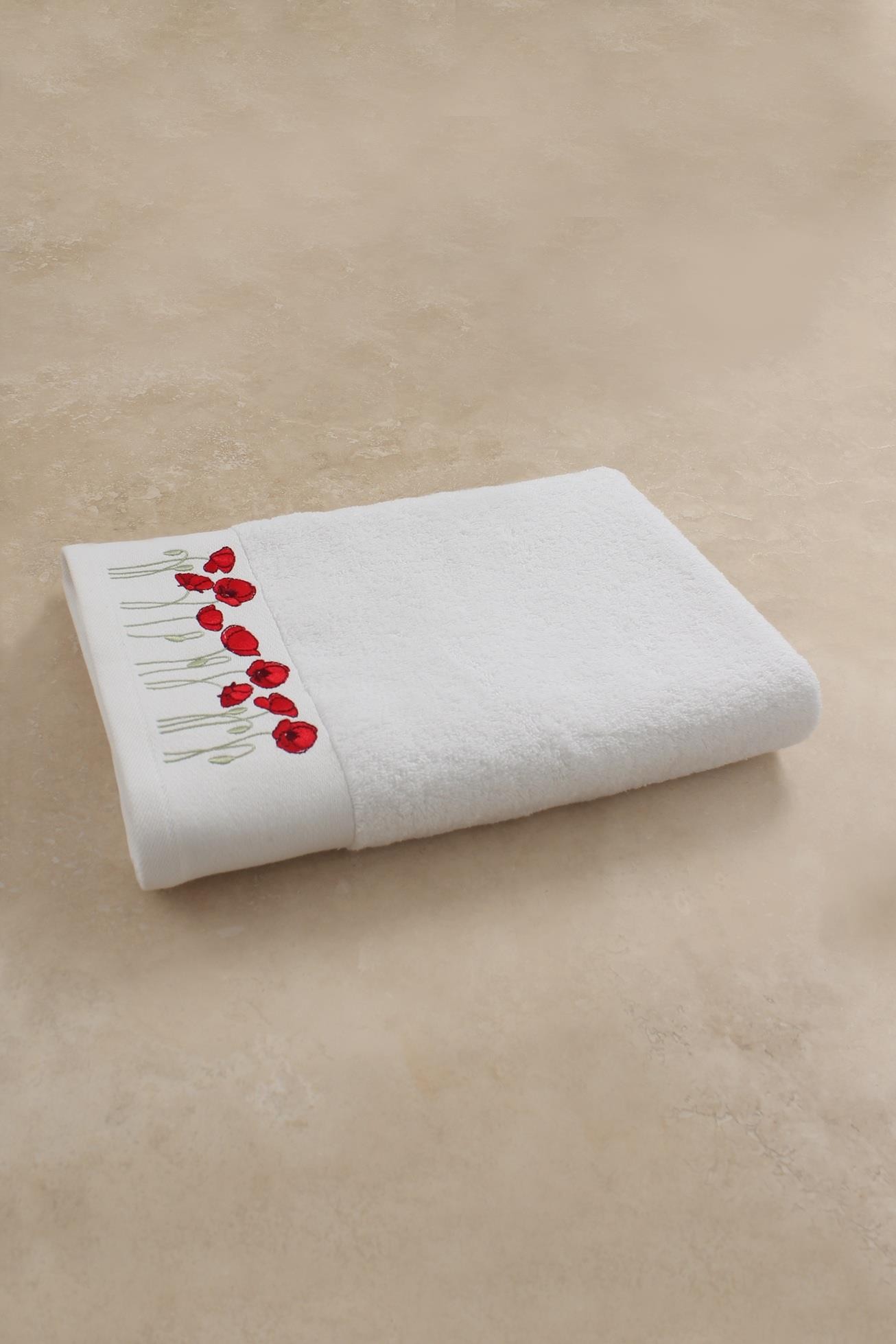 Gelincik %100 Pamuklu Nakışlı Çeyizlik Lüks Banyo Havlusu 70x140 cm - Yumuşak, Emici, Kaliteli - Banyo & Misafir Havlusu 