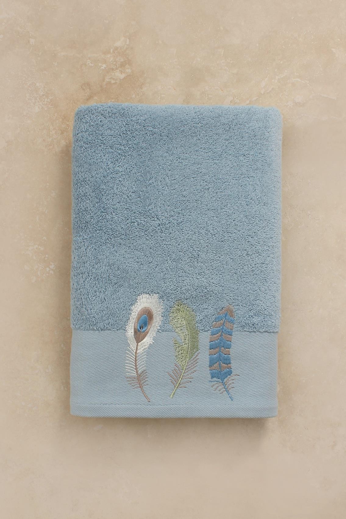 Alfara %100 Pamuklu Nakışlı Çeyizlik Lüks Banyo Havlusu 70x140 cm - Yumuşak, Emici, Kaliteli - Banyo & Misafir Havlusu  - MAVİ 