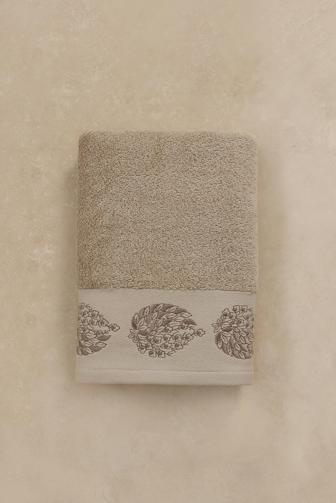 Patrin %100 Pamuklu Nakışlı Çeyizlik Lüks Yüz Havlusu 50x100 cm - Yumuşak, Emici, Kaliteli - Banyo & Misafir Havlusu  - BEJ