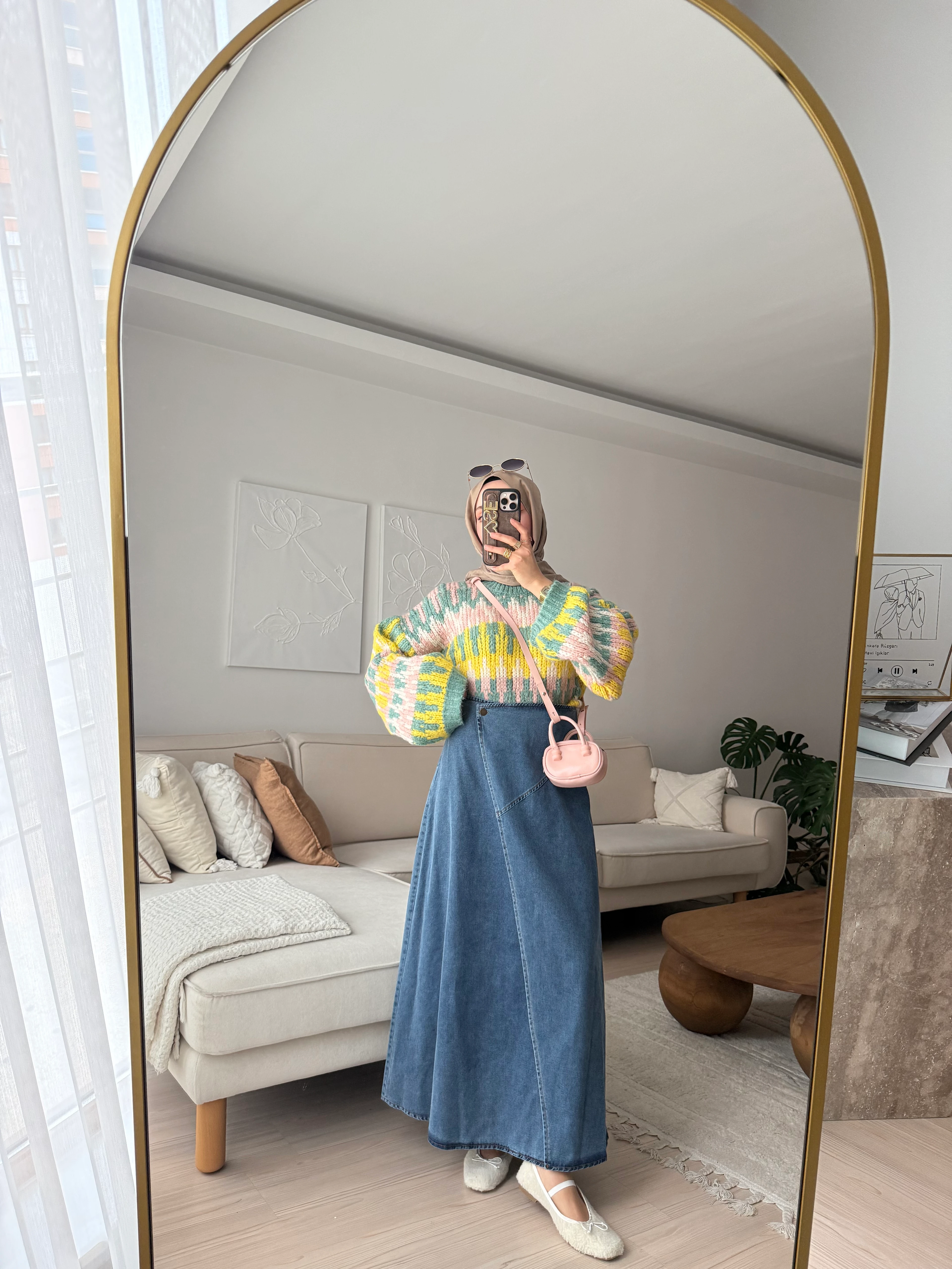 Düğme Detaylı Kot Etek 