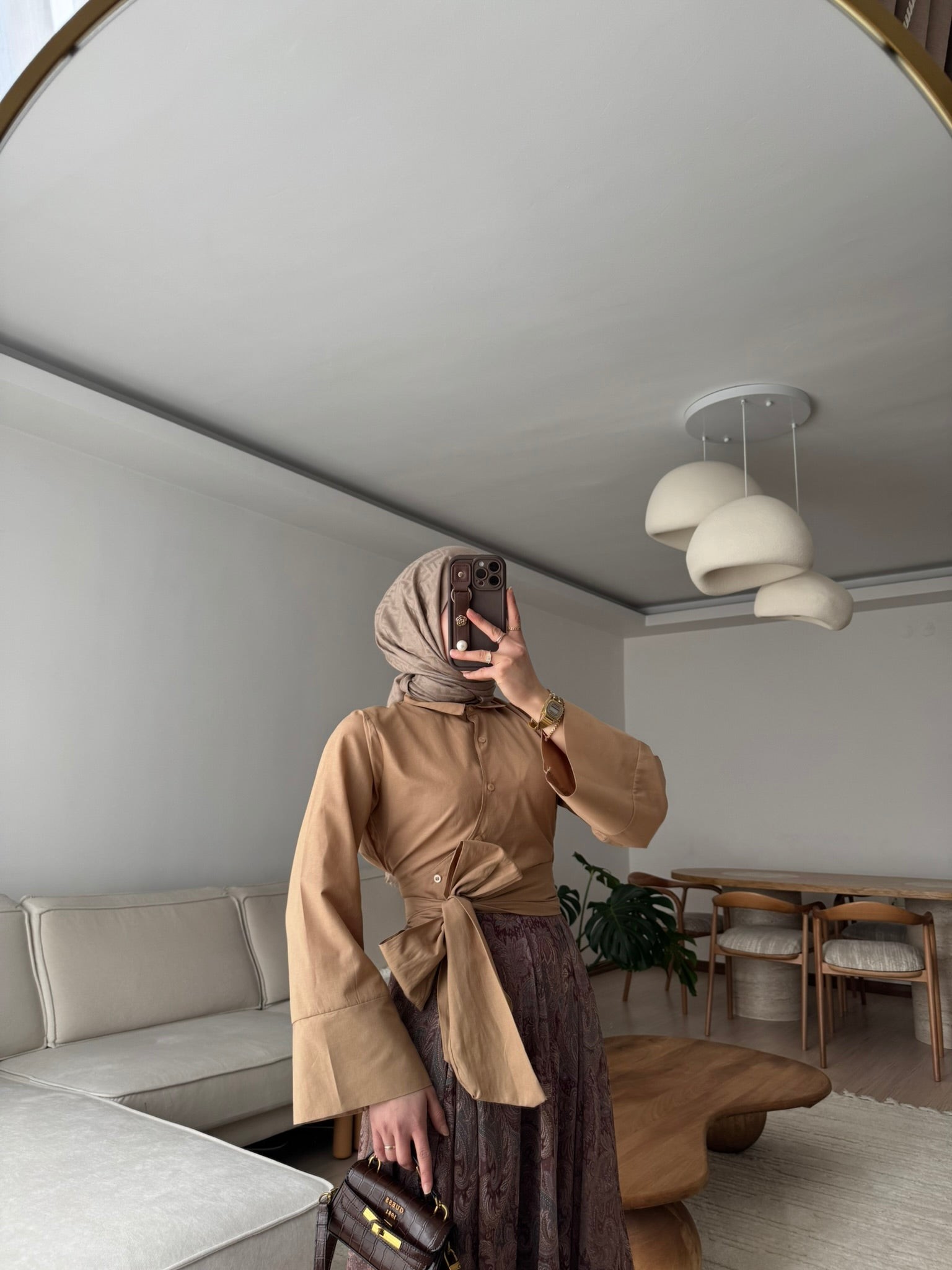 Bağlamalı Poplin Gömlek - camel