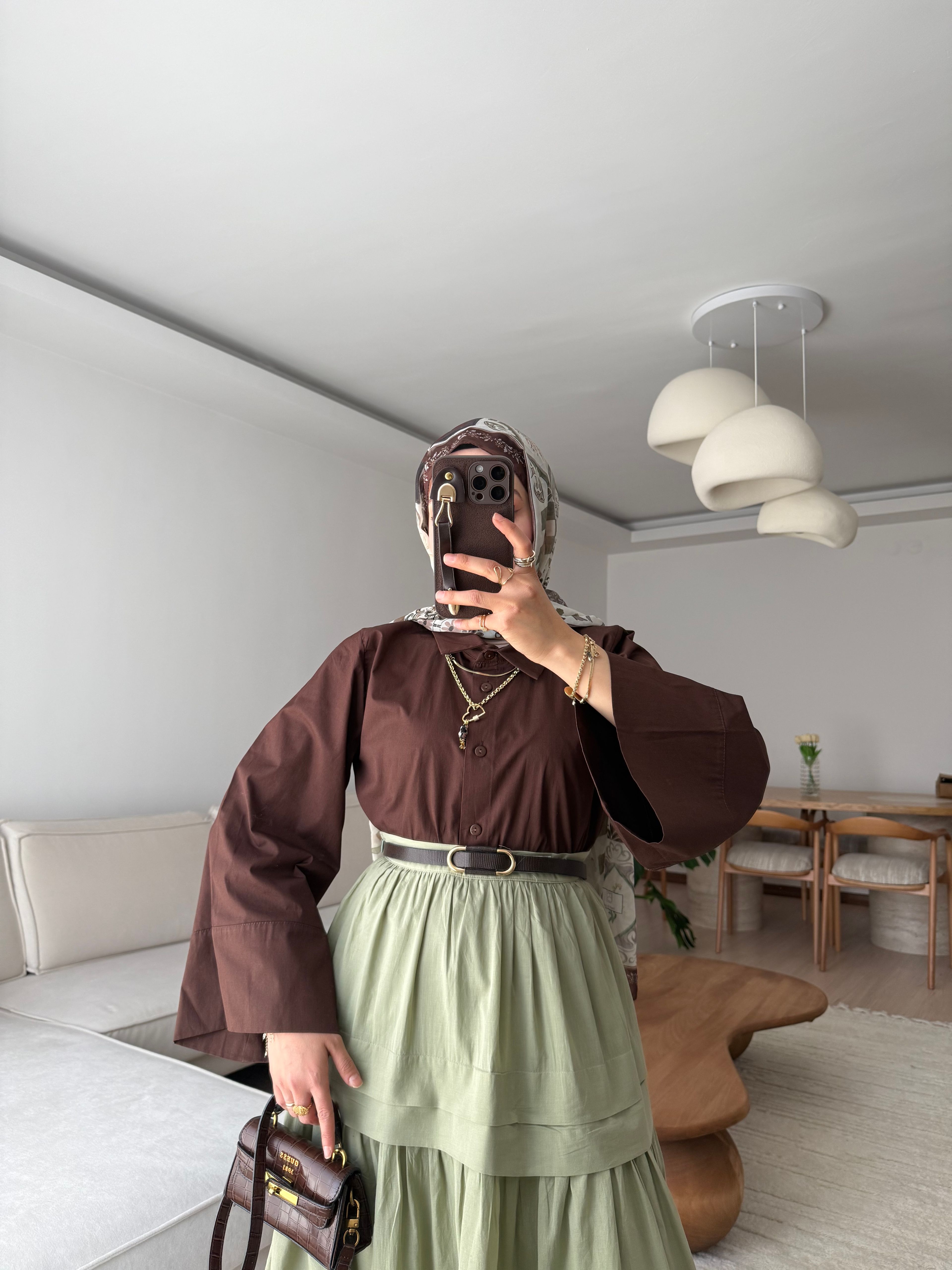 Rina Poplin Gömlek  - Kahverengi