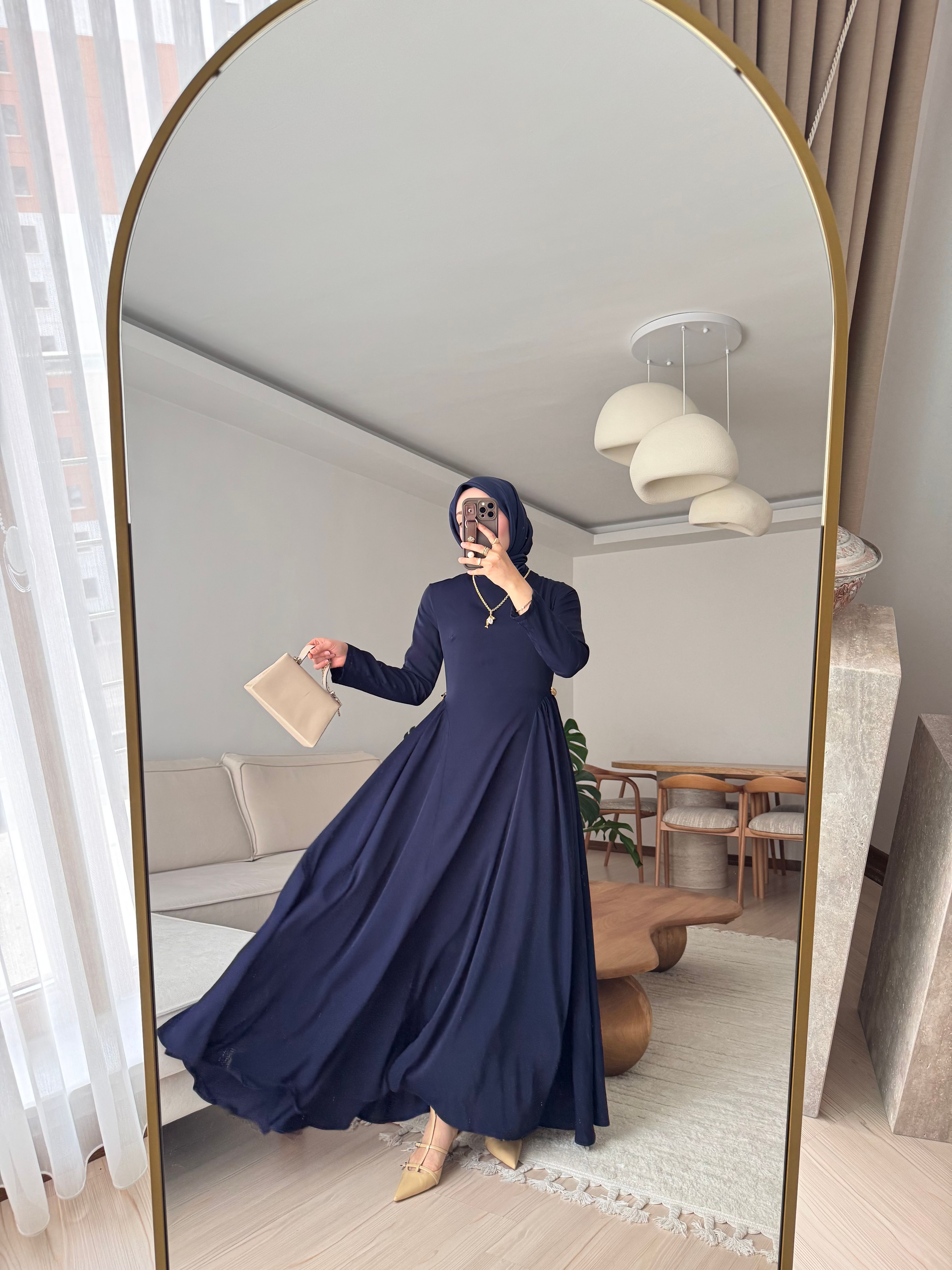 Midye Detaylı Elbise - Lacivert