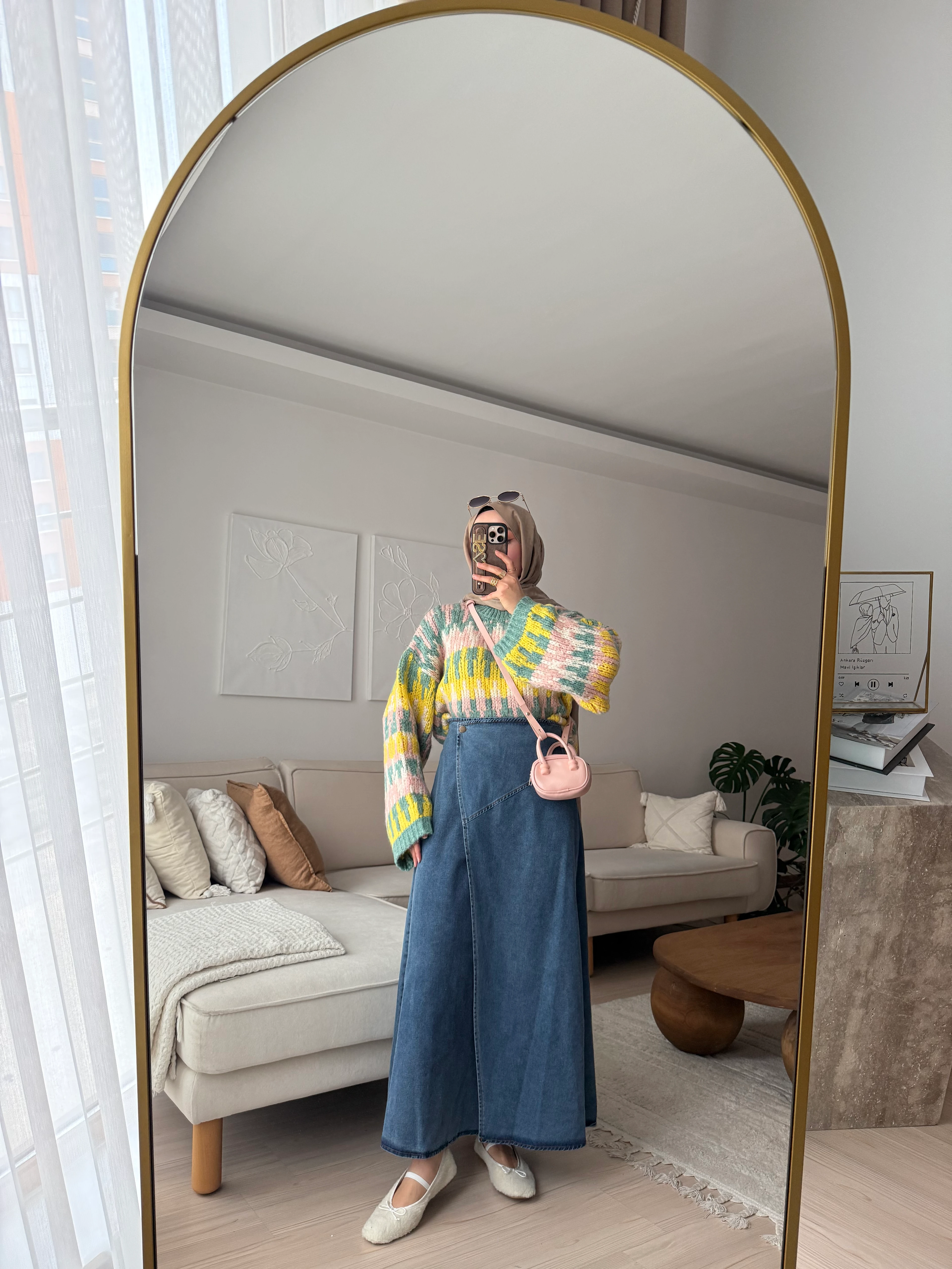 Düğme Detaylı Kot Etek 