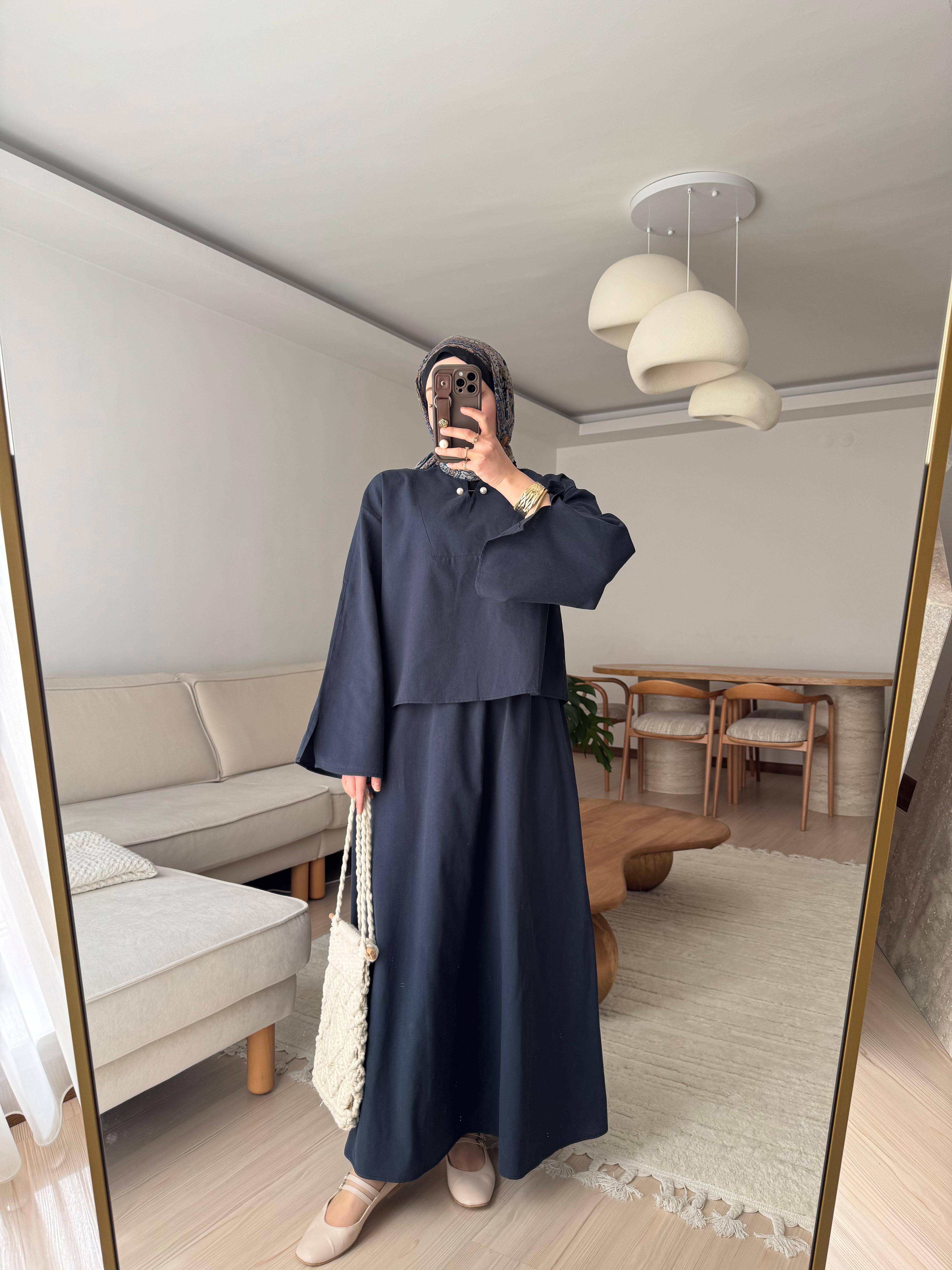 Broşlu Etekli Takım- Outlet - Lacivert