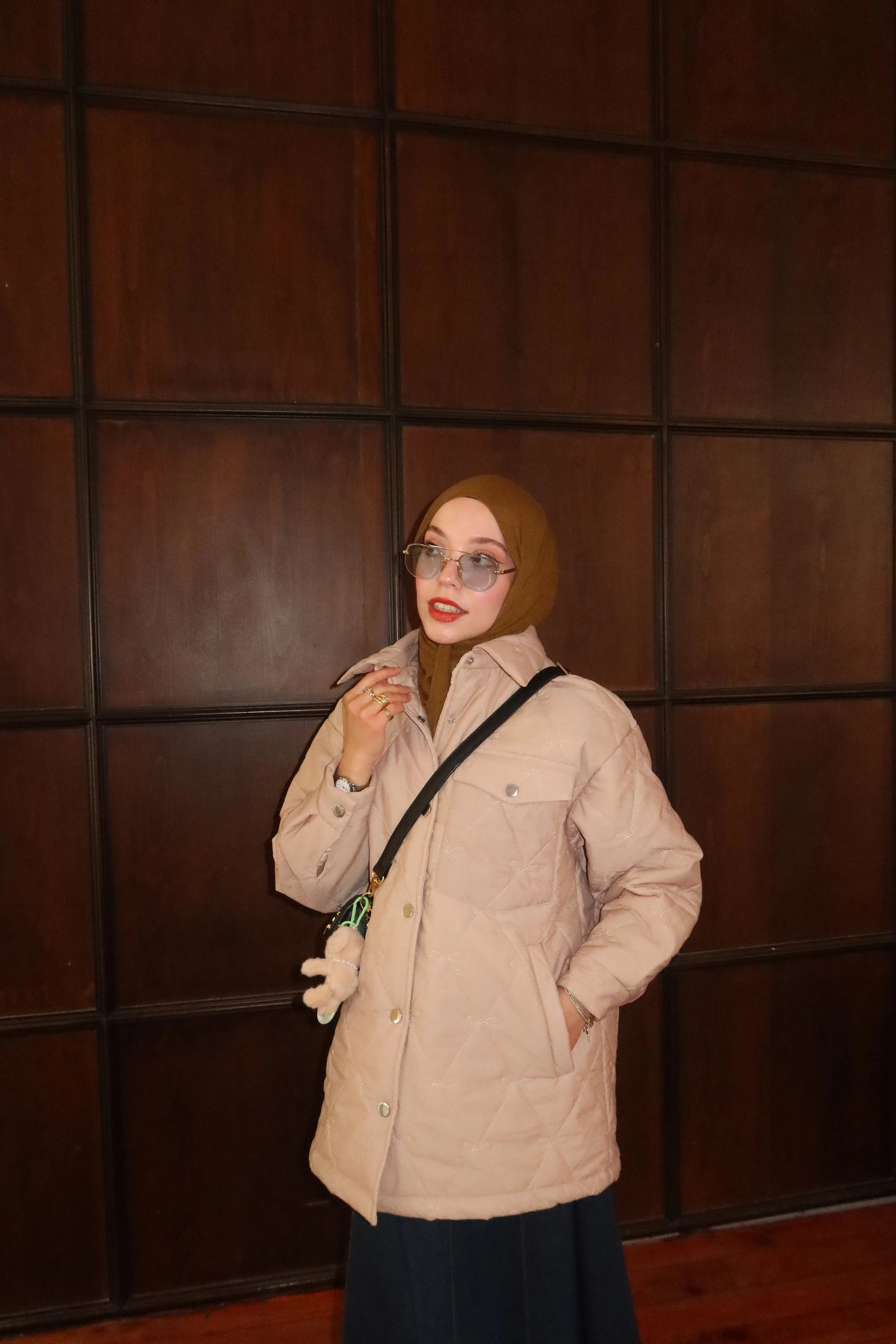 Fiyonk Nakışlı Kapitone Kaban  - Krem