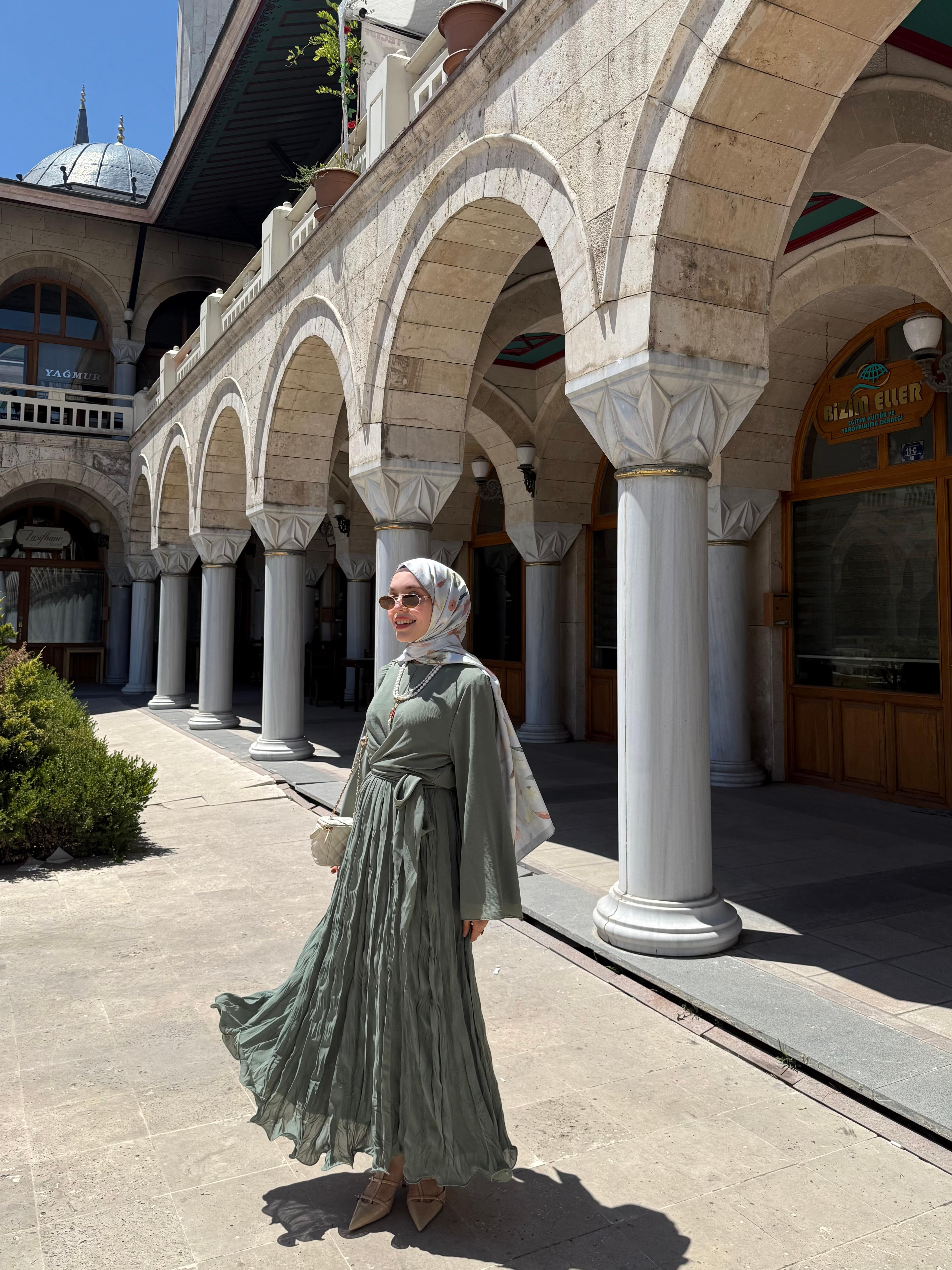 Moss Şifon Etekli Takım  - Su Yeşili