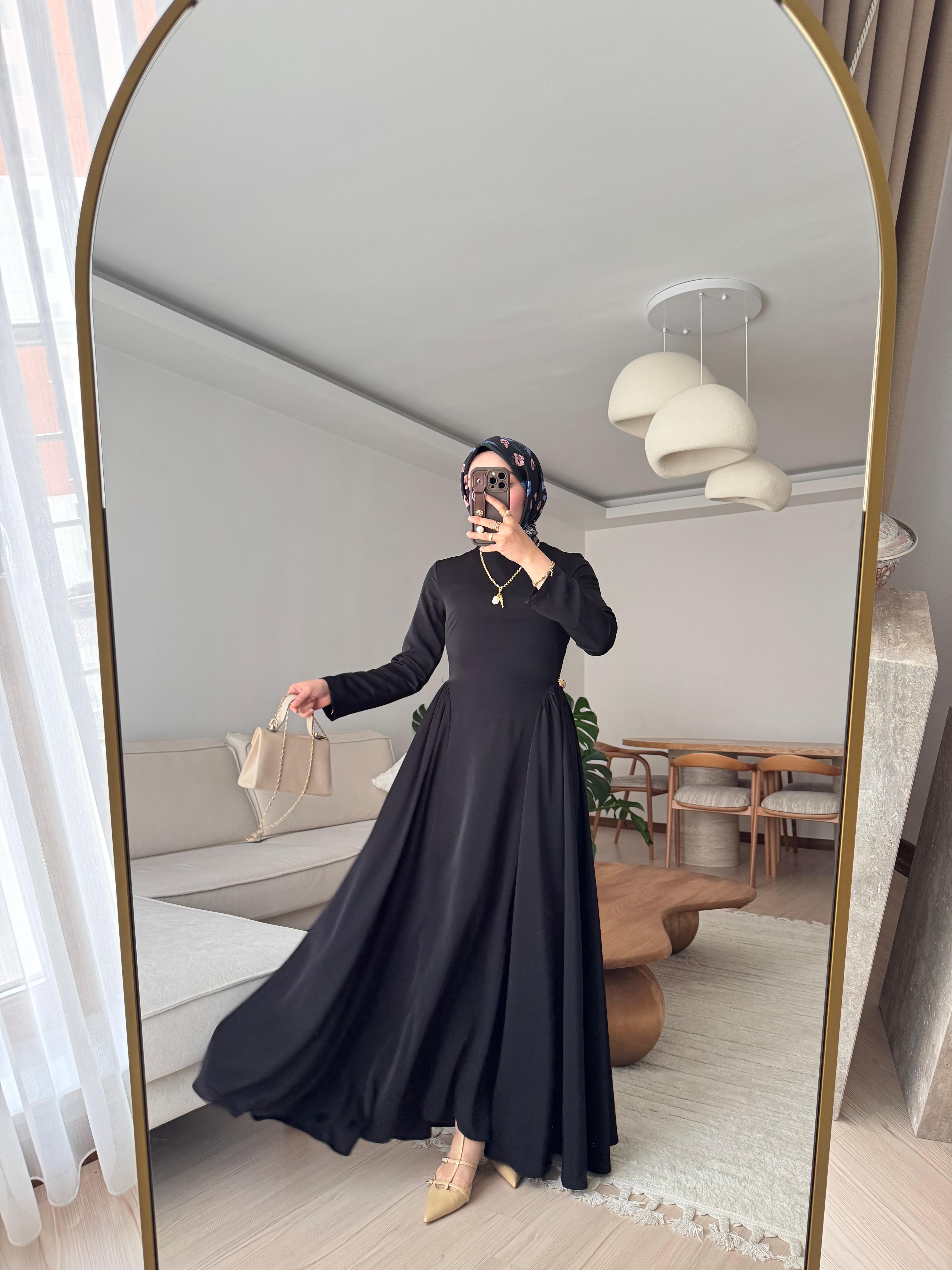 Midye Detaylı Elbise - Siyah