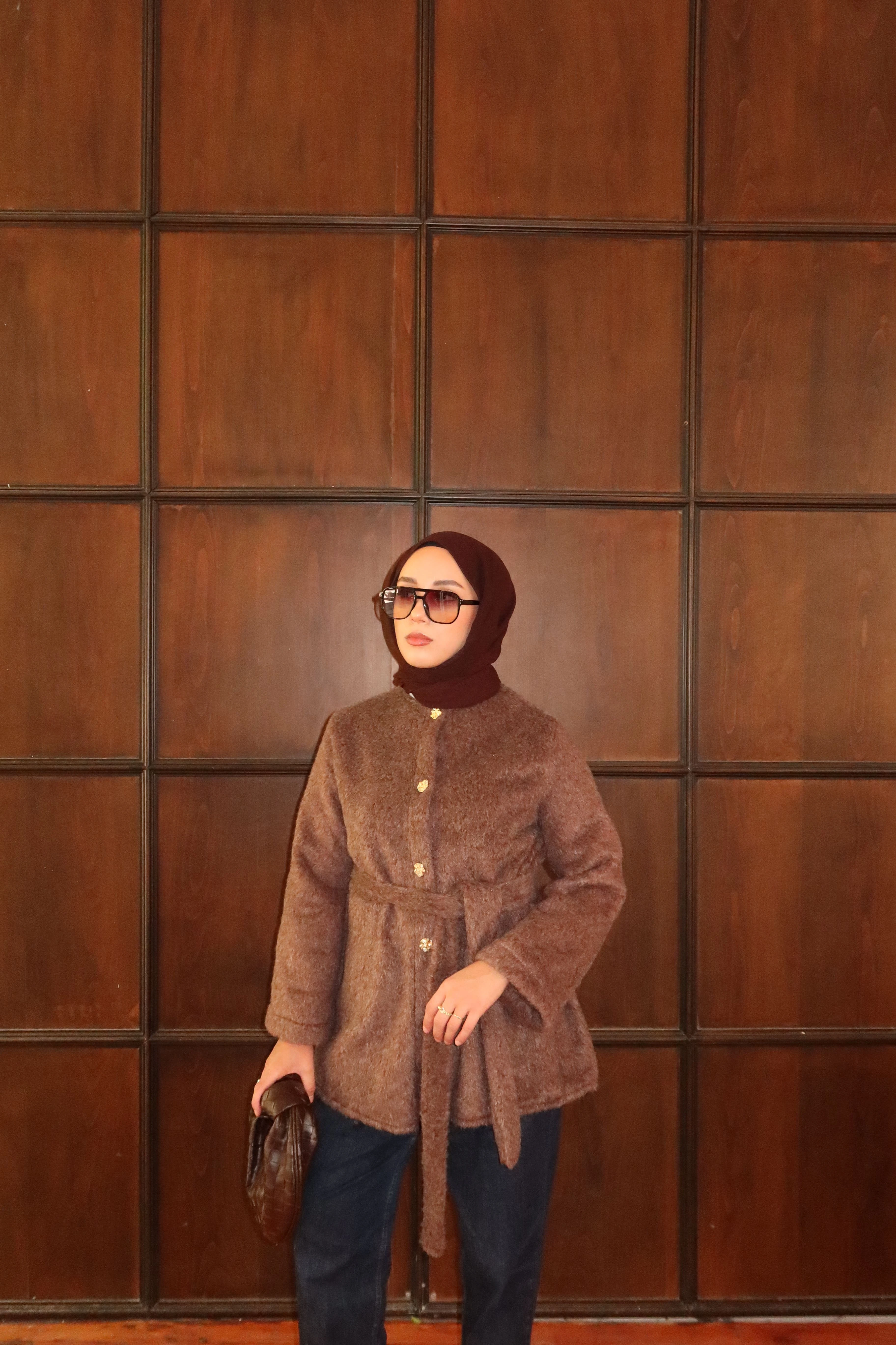 Gold Düğme Detaylı Kaban  - Kahverengi