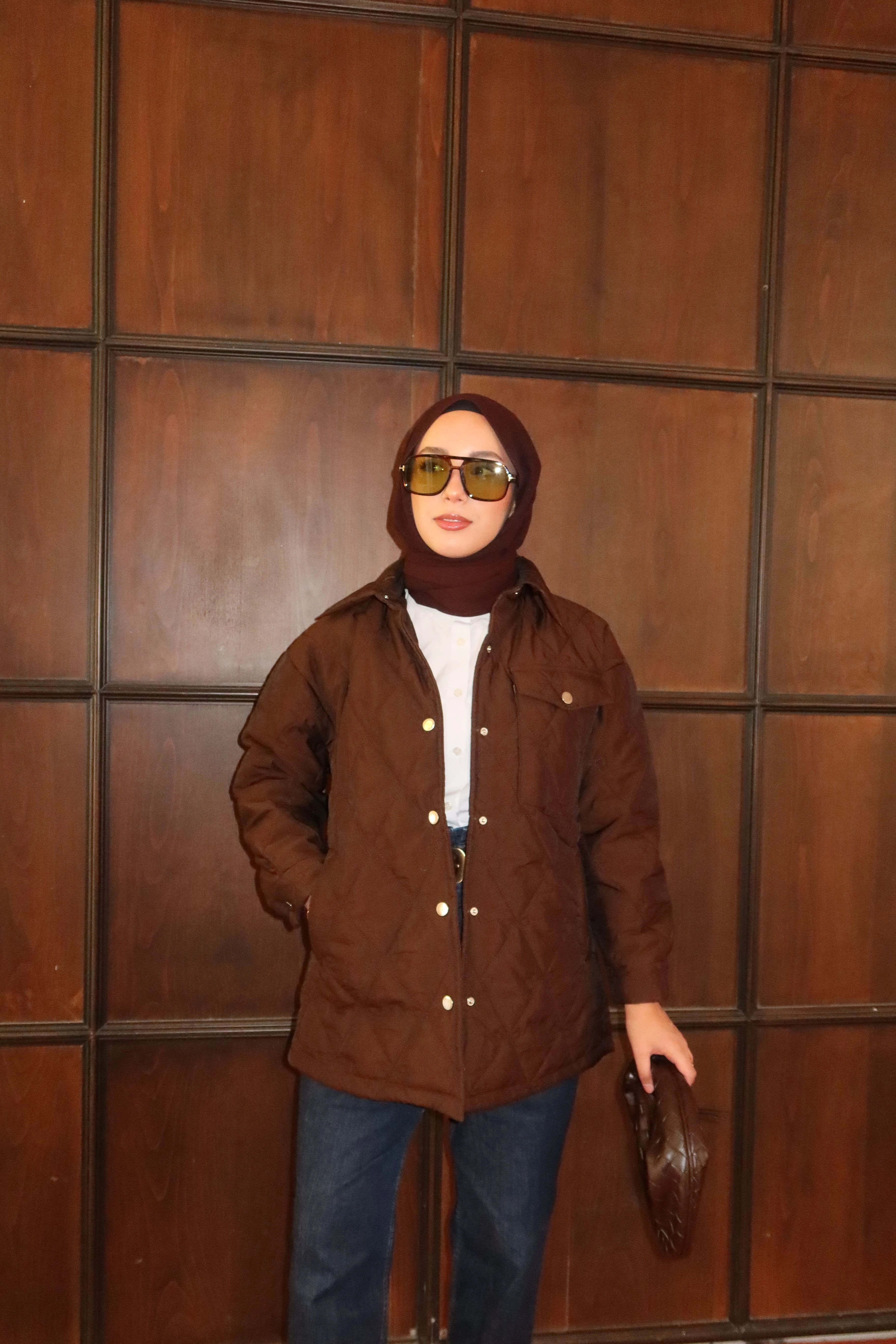 Fiyonk Nakışlı Kapitone Kaban  - Kahverengi