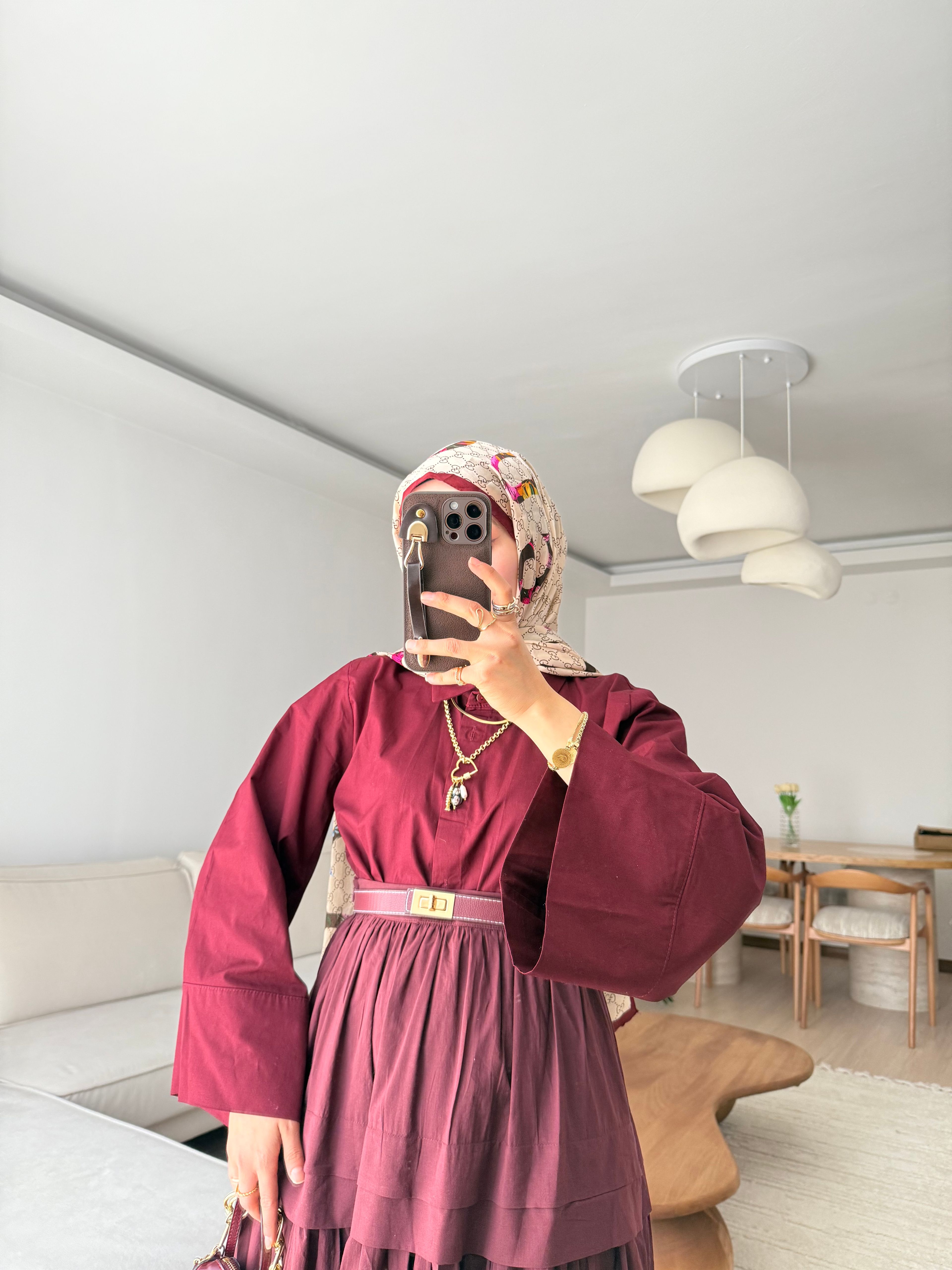 Rina Poplin Gömlek  - Bordo