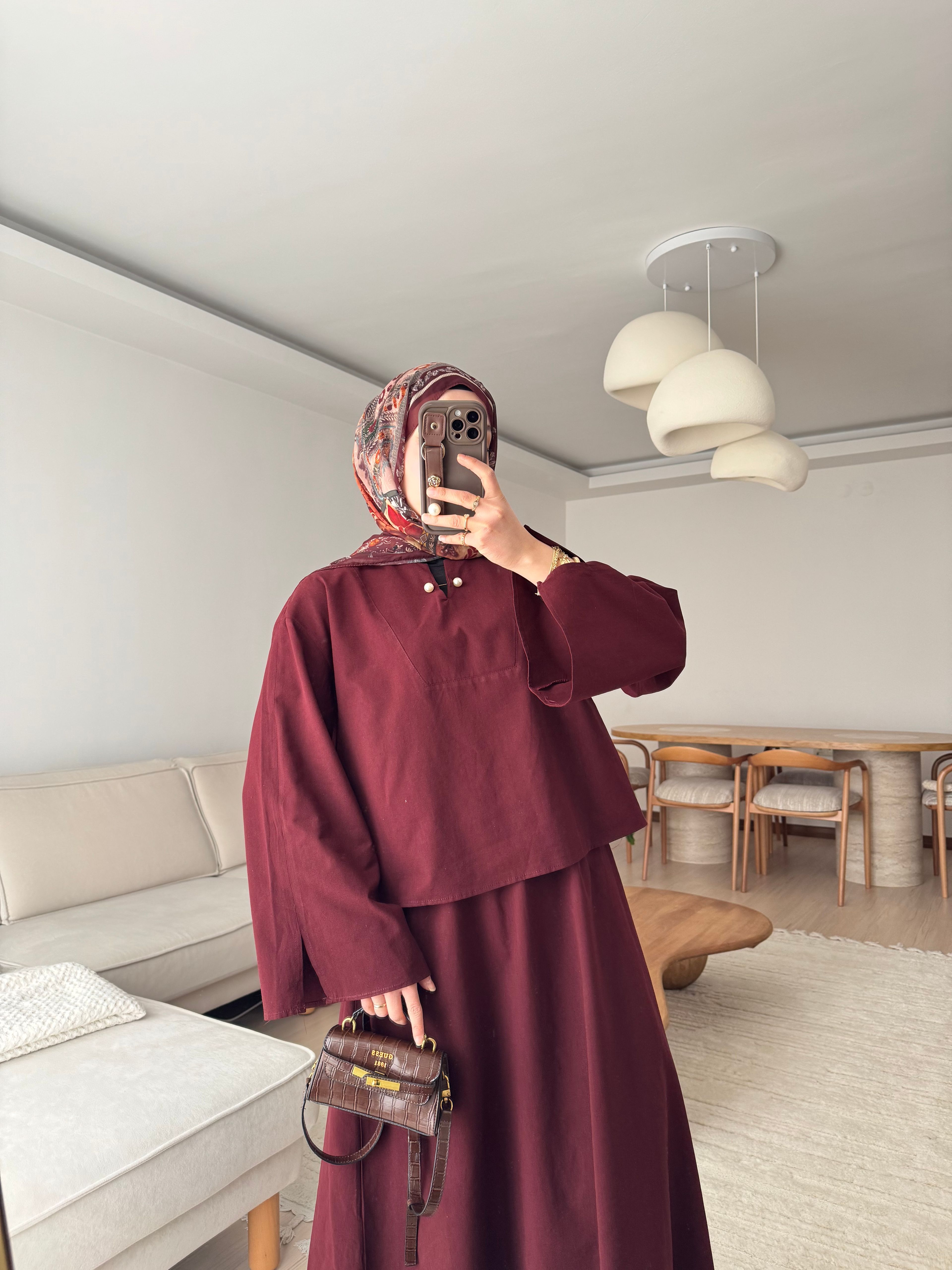 Broşlu Etekli Takım- Outlet - Bordo