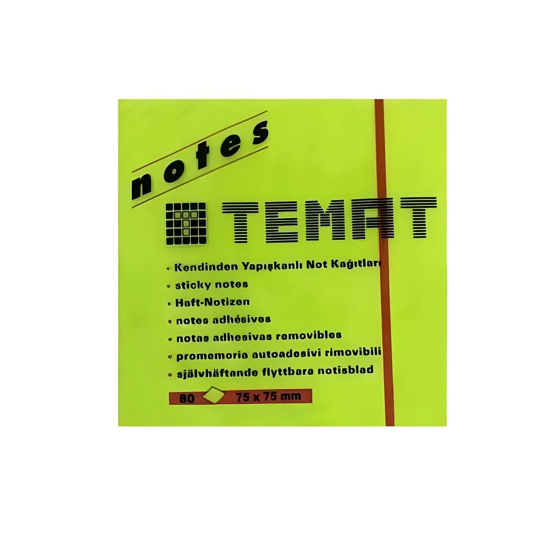 Temat Yapışkanlı Not Kağıdı 75x75 Fosforlu Yeşil