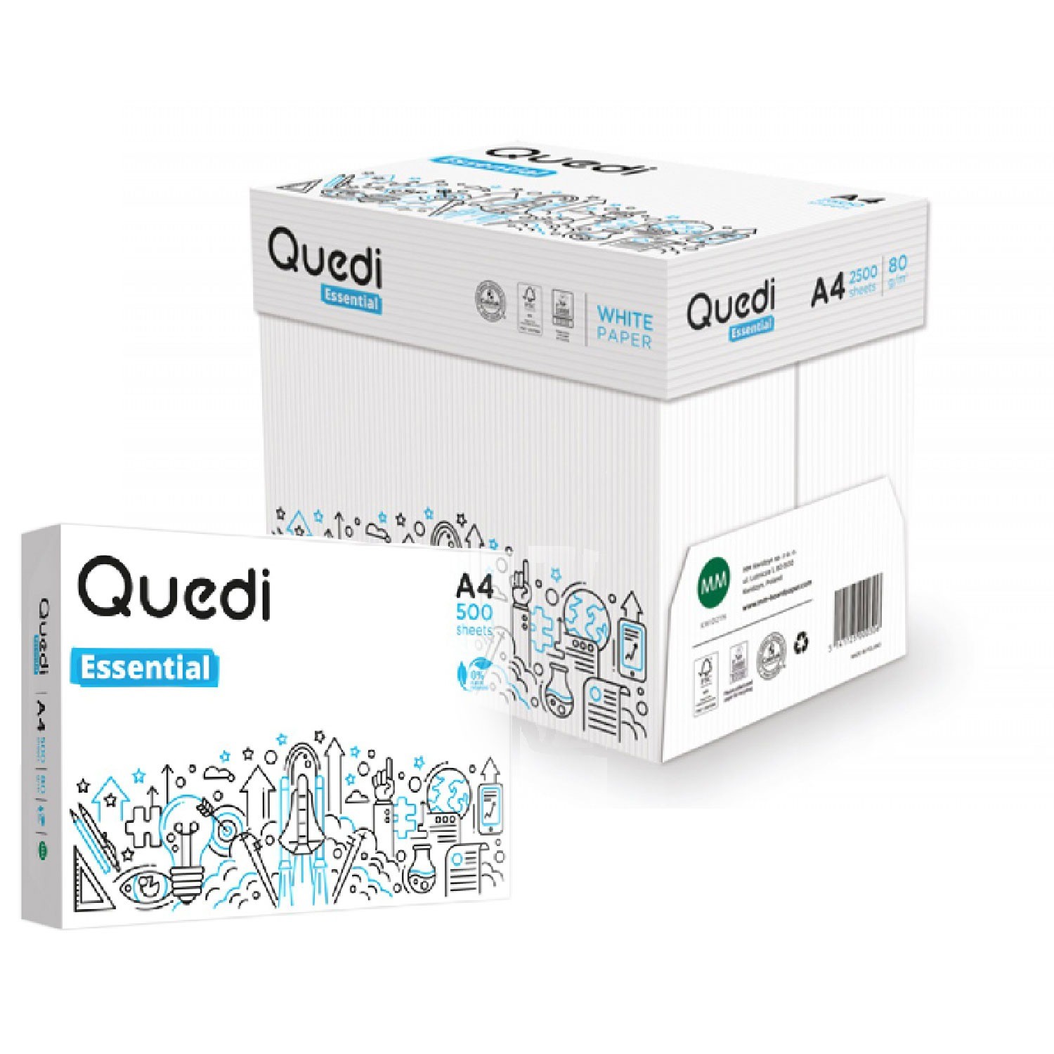 Quedi Essential A4 Fotokopi Kağıdı 80g 1 Koli 5 Paket