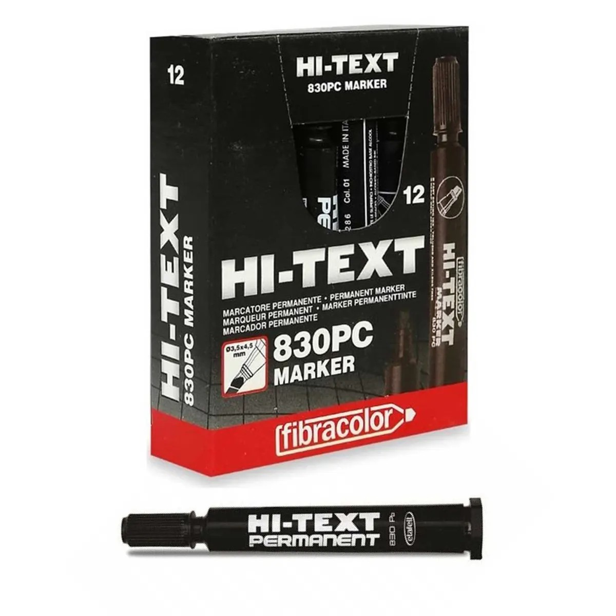 hi-text 12li kesik uç koli kalemi siyah