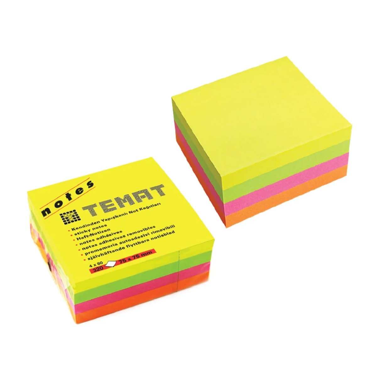 Temat Küp Not Kağıdı Fosforlu Renk 75x75mm