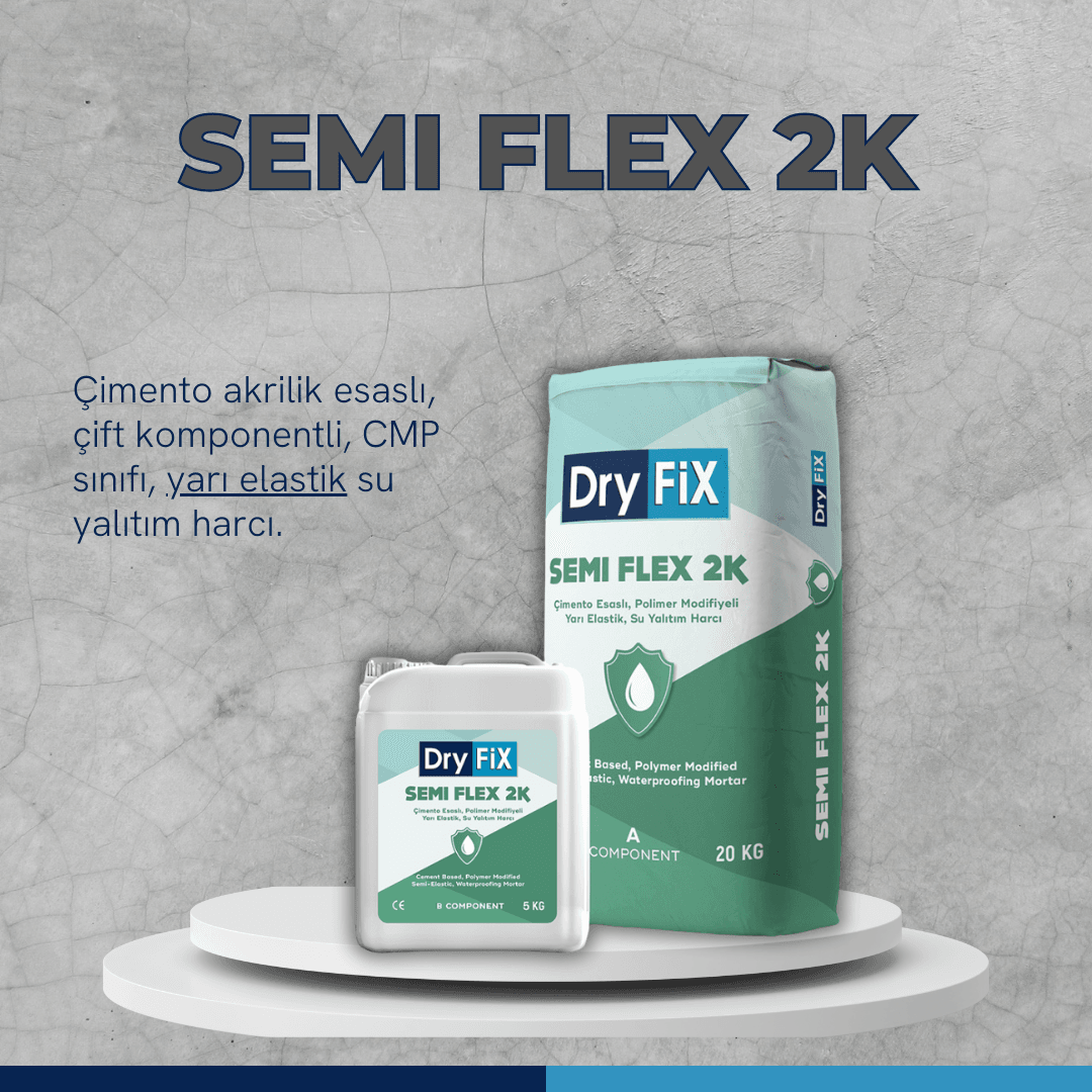 Yarı Elastik Çimento Esaslı Sürme Su Yalıtımı 25 kg/set | SEMI FLEX 2K