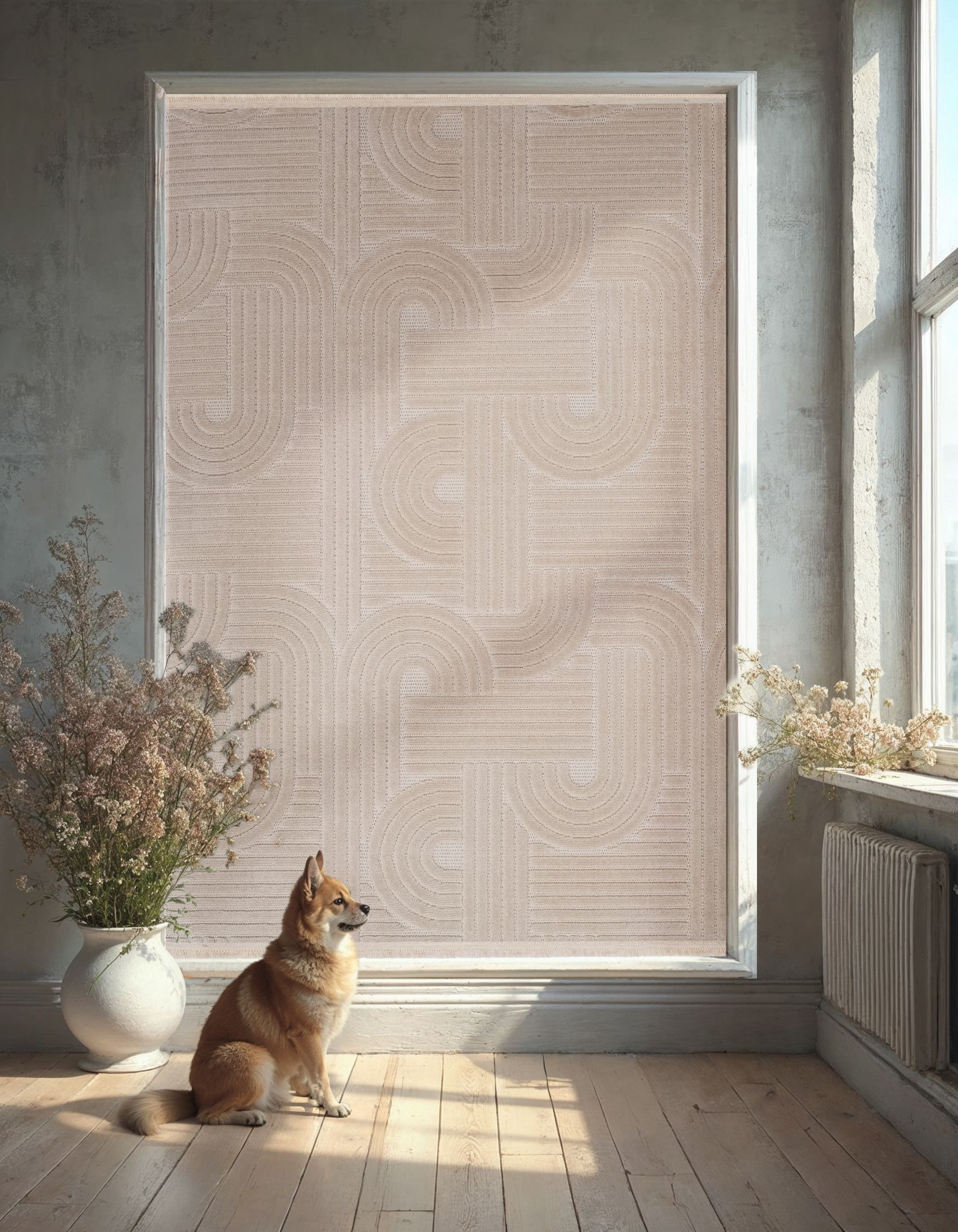 Pİnterest Desenli Bej Giza Halı