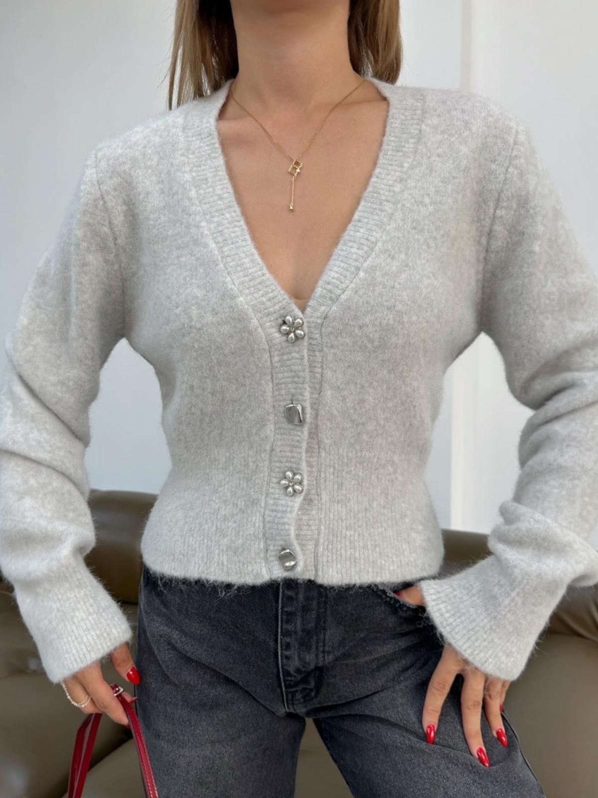 Silver Düğmeli Triko Hırka Lilia - Siyah