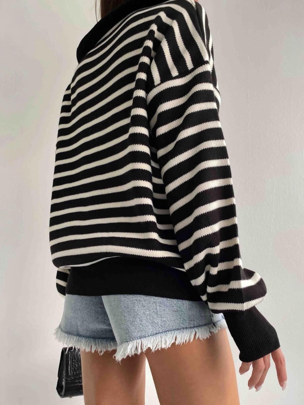 Çizgili Fermuarlı Kazak Weln